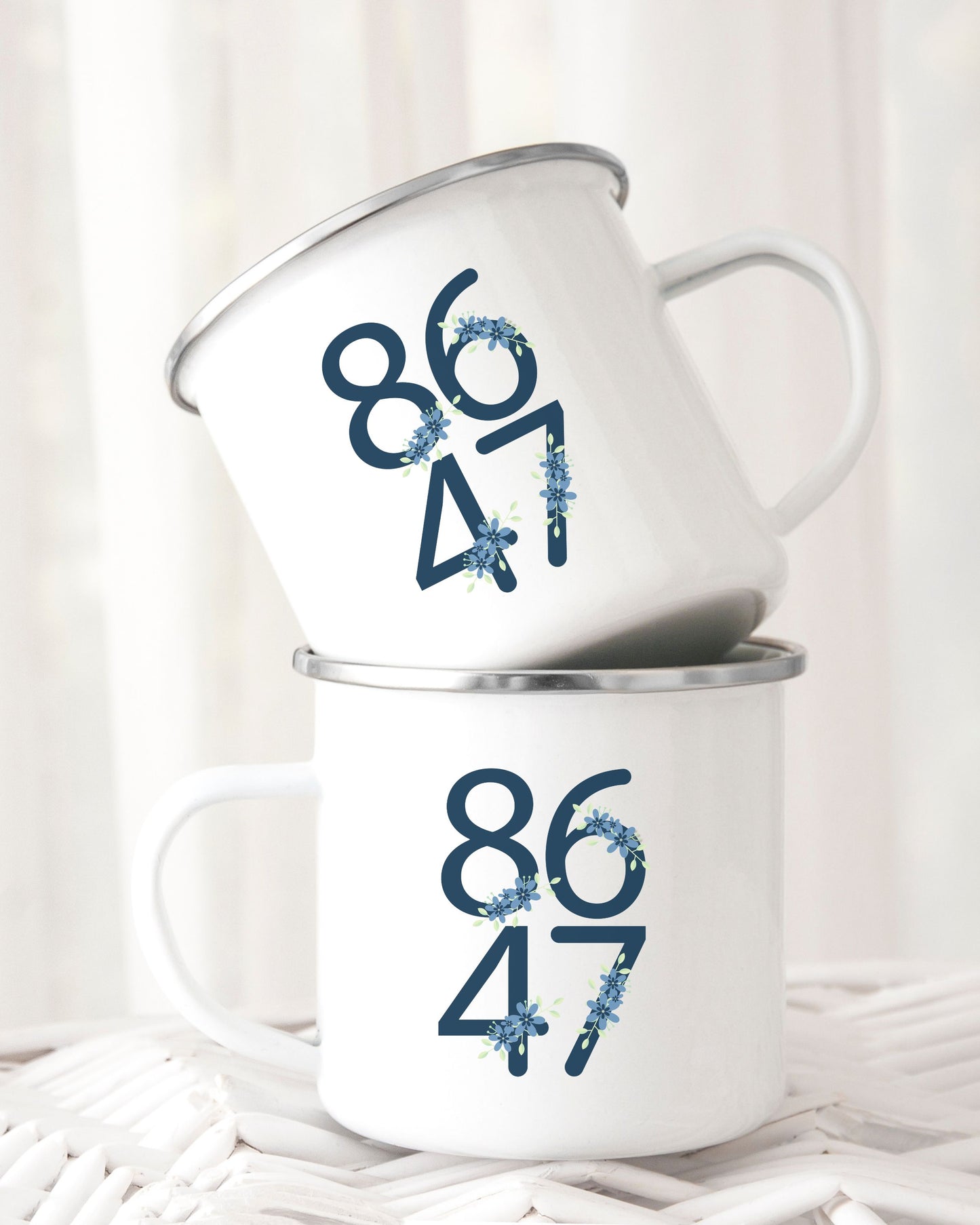 Floral 8647 Mug – Minimalist Political Statement Coffee Cup