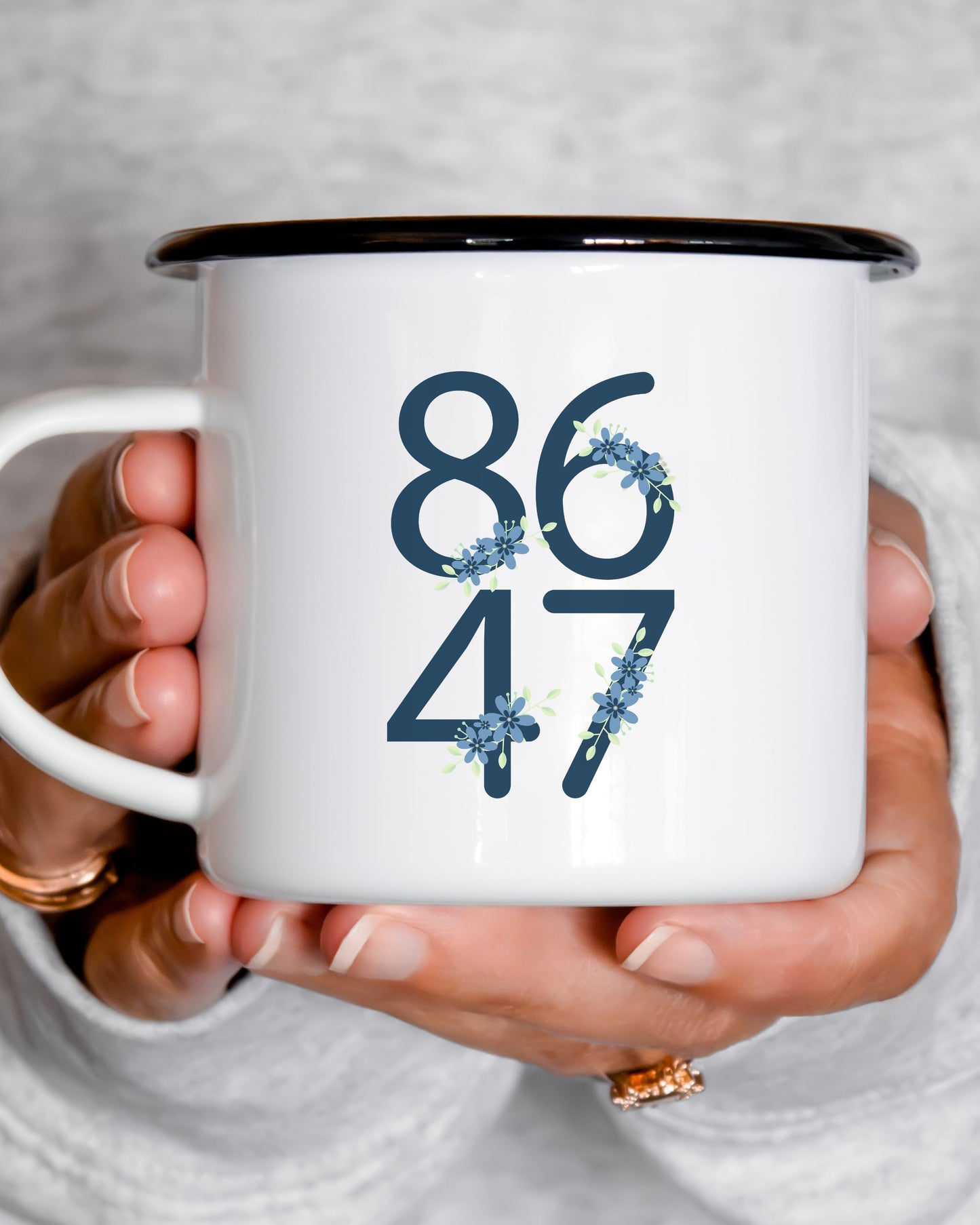 Floral 8647 Mug – Minimalist Political Statement Coffee Cup
