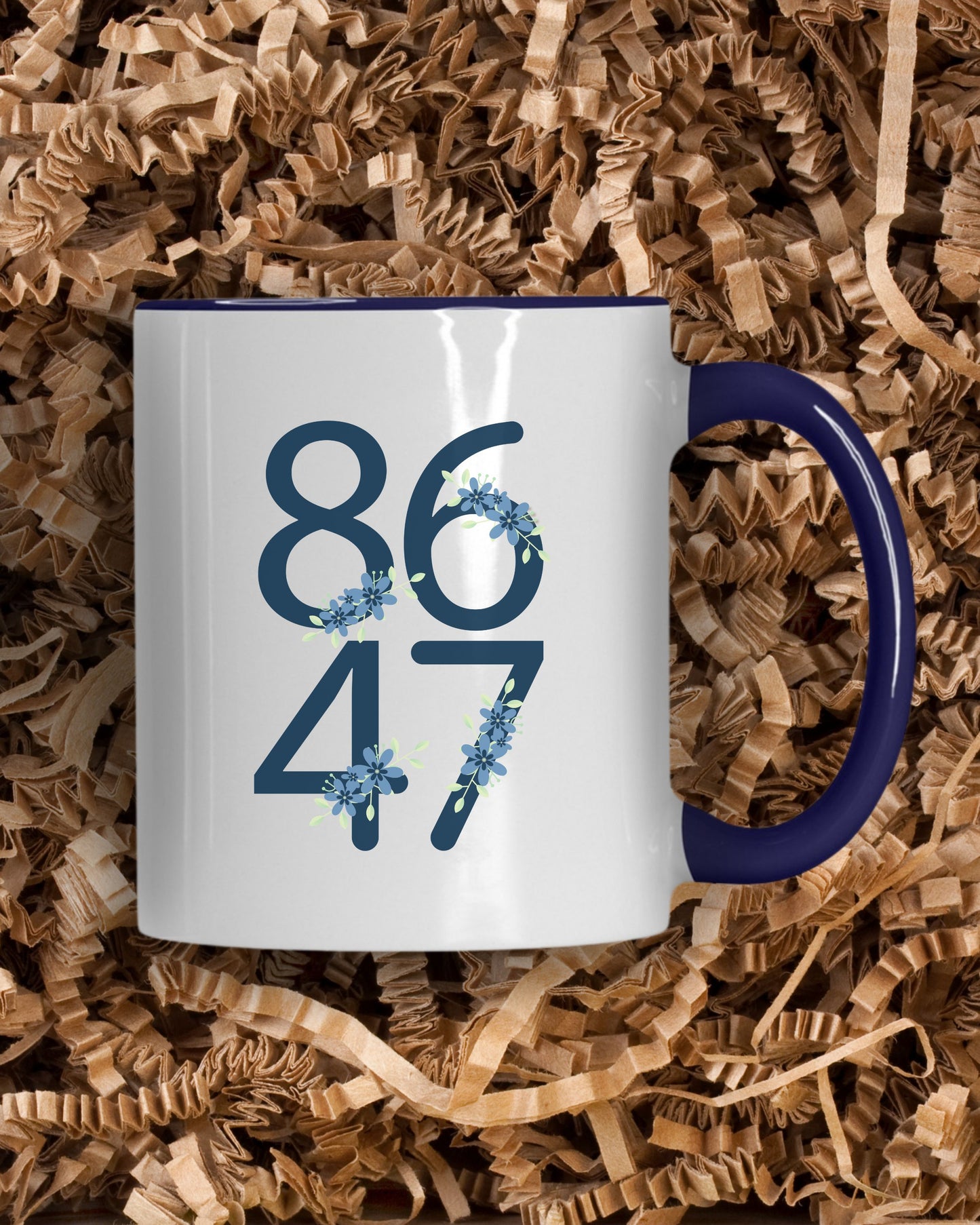 Floral 8647 Mug – Minimalist Political Statement Coffee Cup