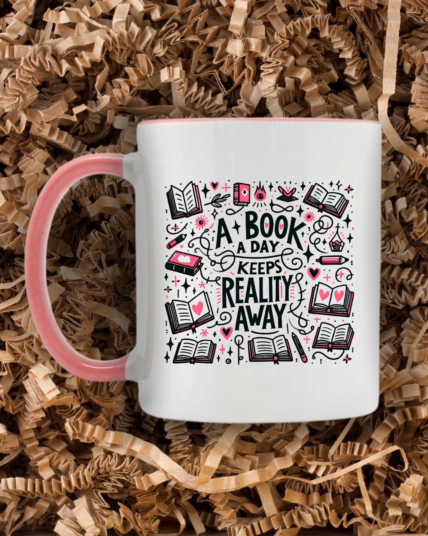 A Book a Day Keeps Reality Away Mug – Cozy Book Lover Gift with Cute Details