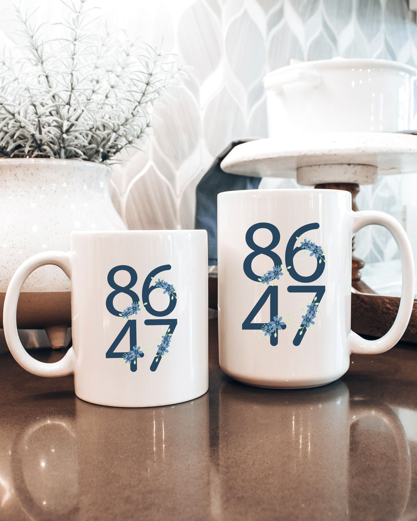 Floral 8647 Mug – Minimalist Political Statement Coffee Cup