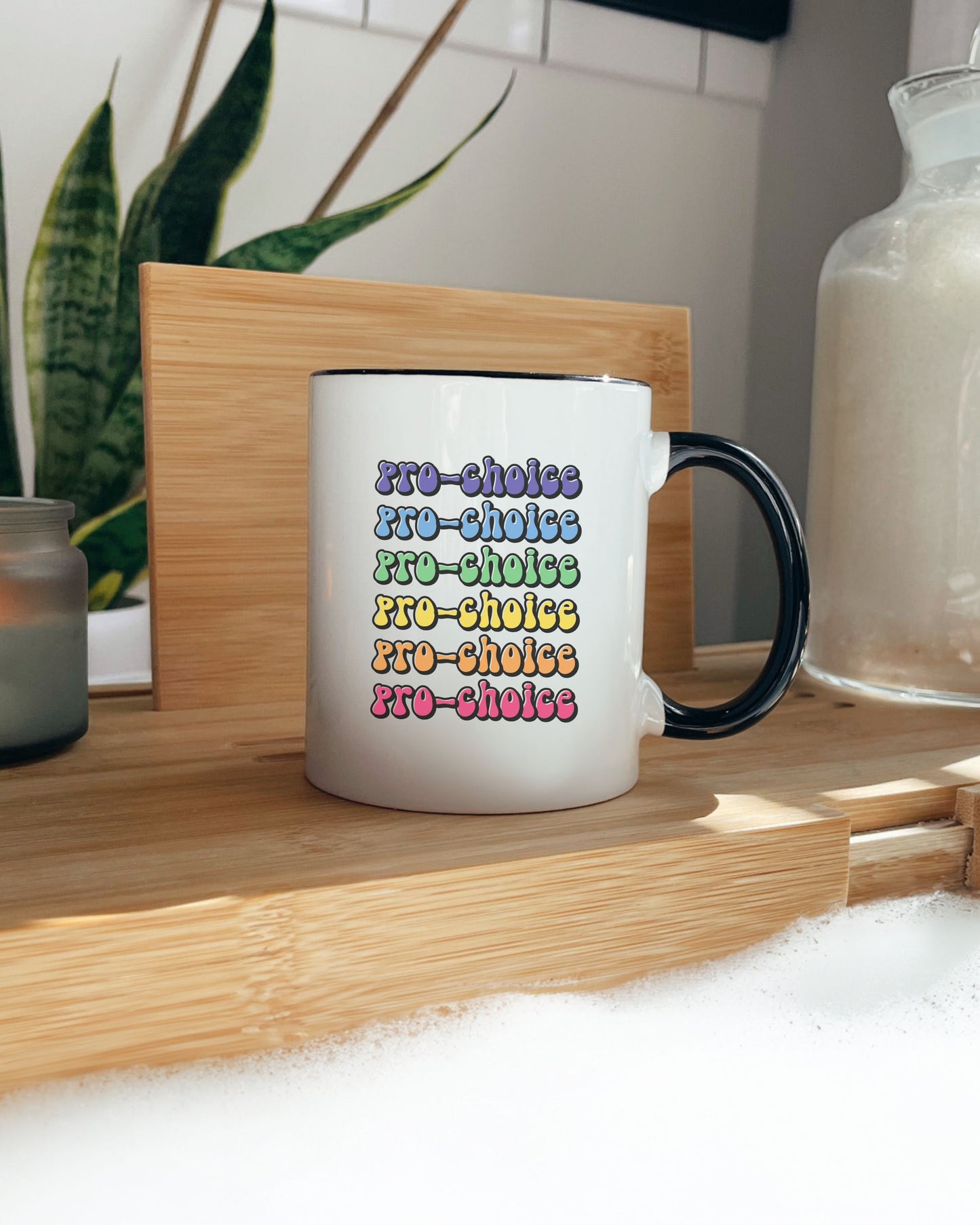Pro-Choice Mug – Retro Rainbow Feminist Coffee Cup