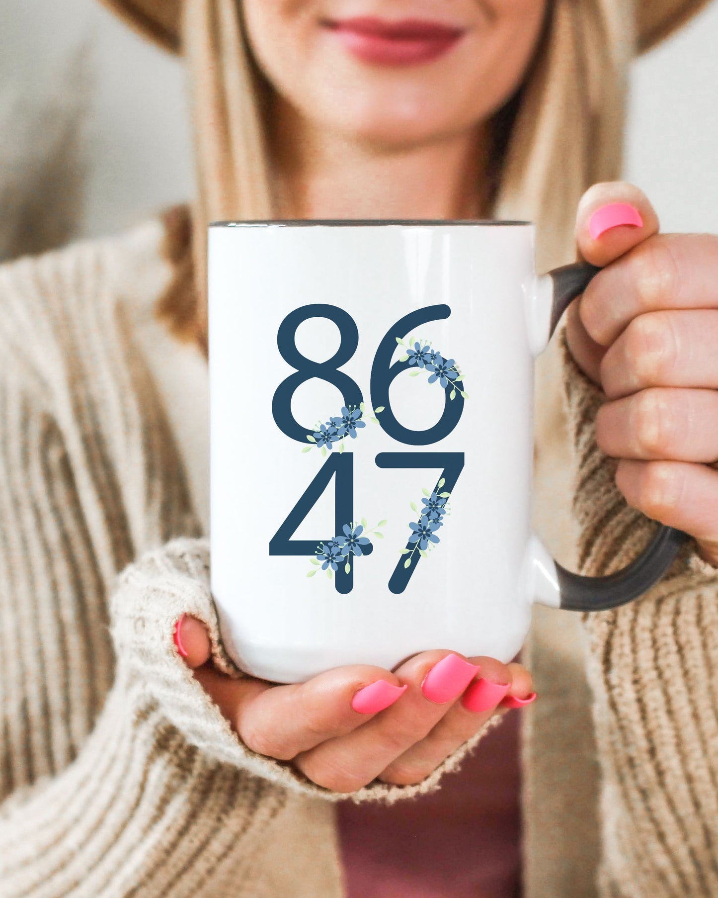 Floral 8647 Mug – Minimalist Political Statement Coffee Cup