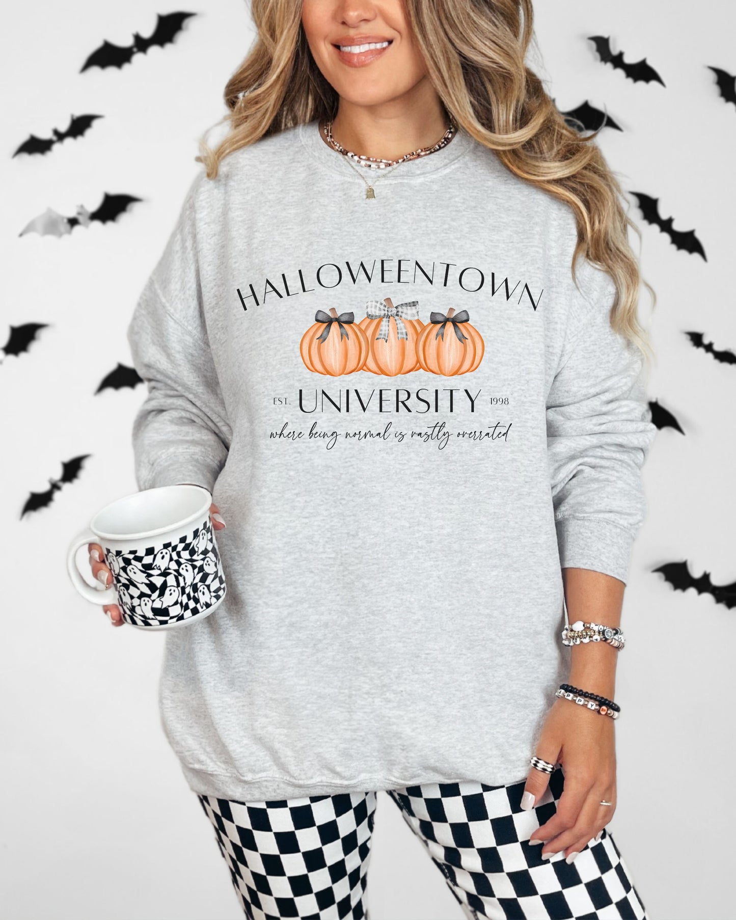 Halloweentown University Sweatshirt – Gildan Crewneck with Coquette Pumpkins
