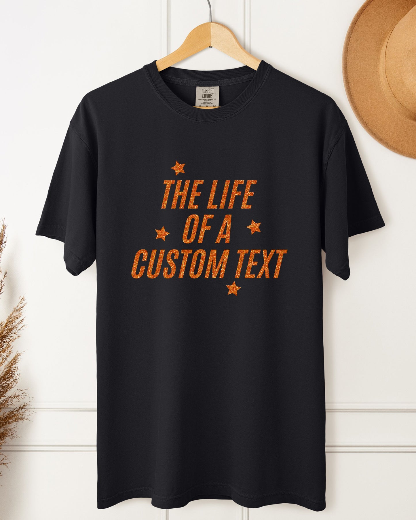 The Life Of A… Custom T-Shirt – Comfort Colors Glitter-Effect Personalized Tee