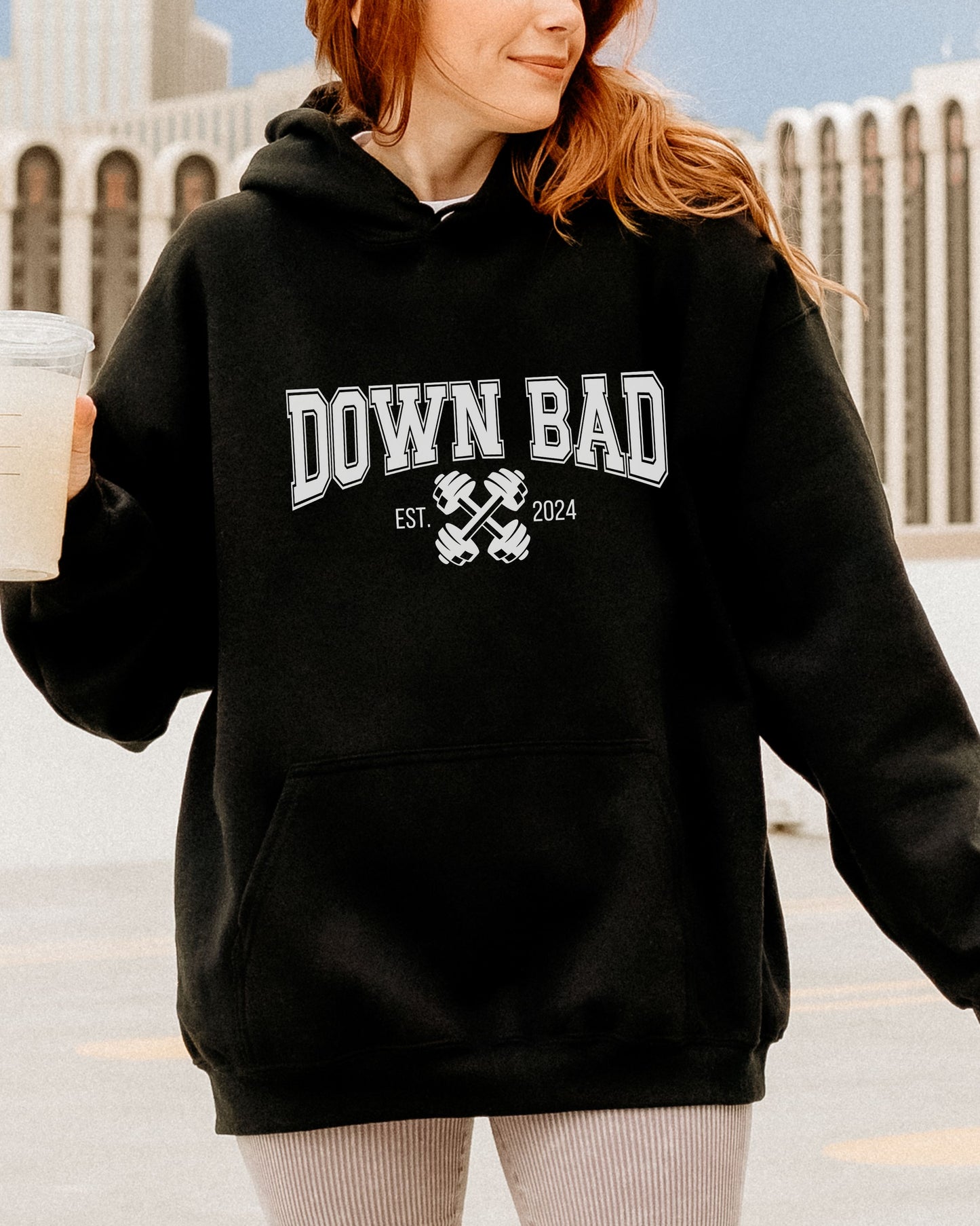 Down Bad Hoodie – Gildan Sweatshirt Workout Graphic Pullover with Weights