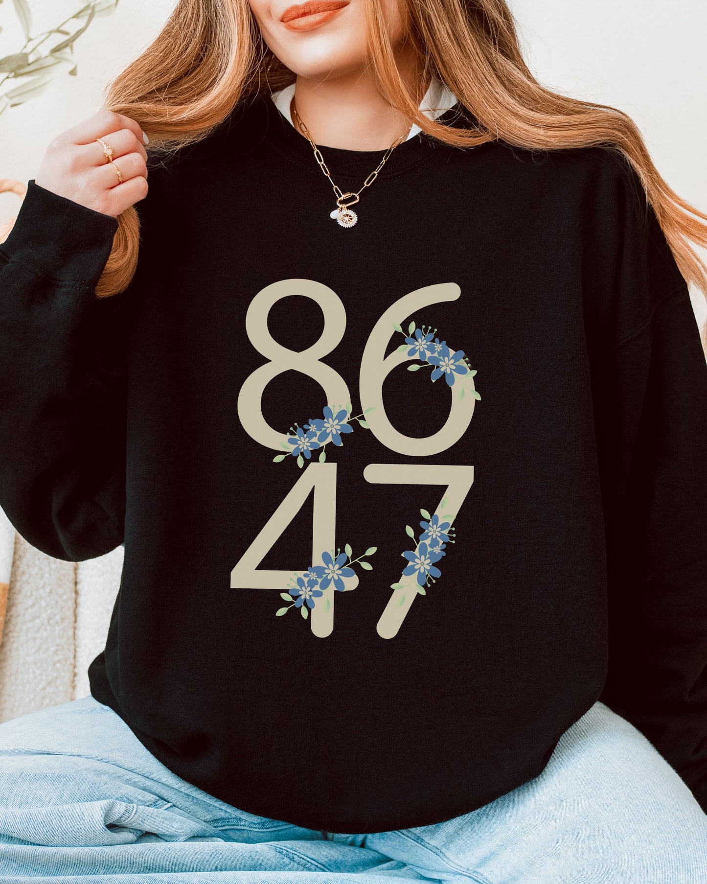 Floral 8647 Sweatshirt – Gildan Minimalist Anti-Trump Political Crewneck