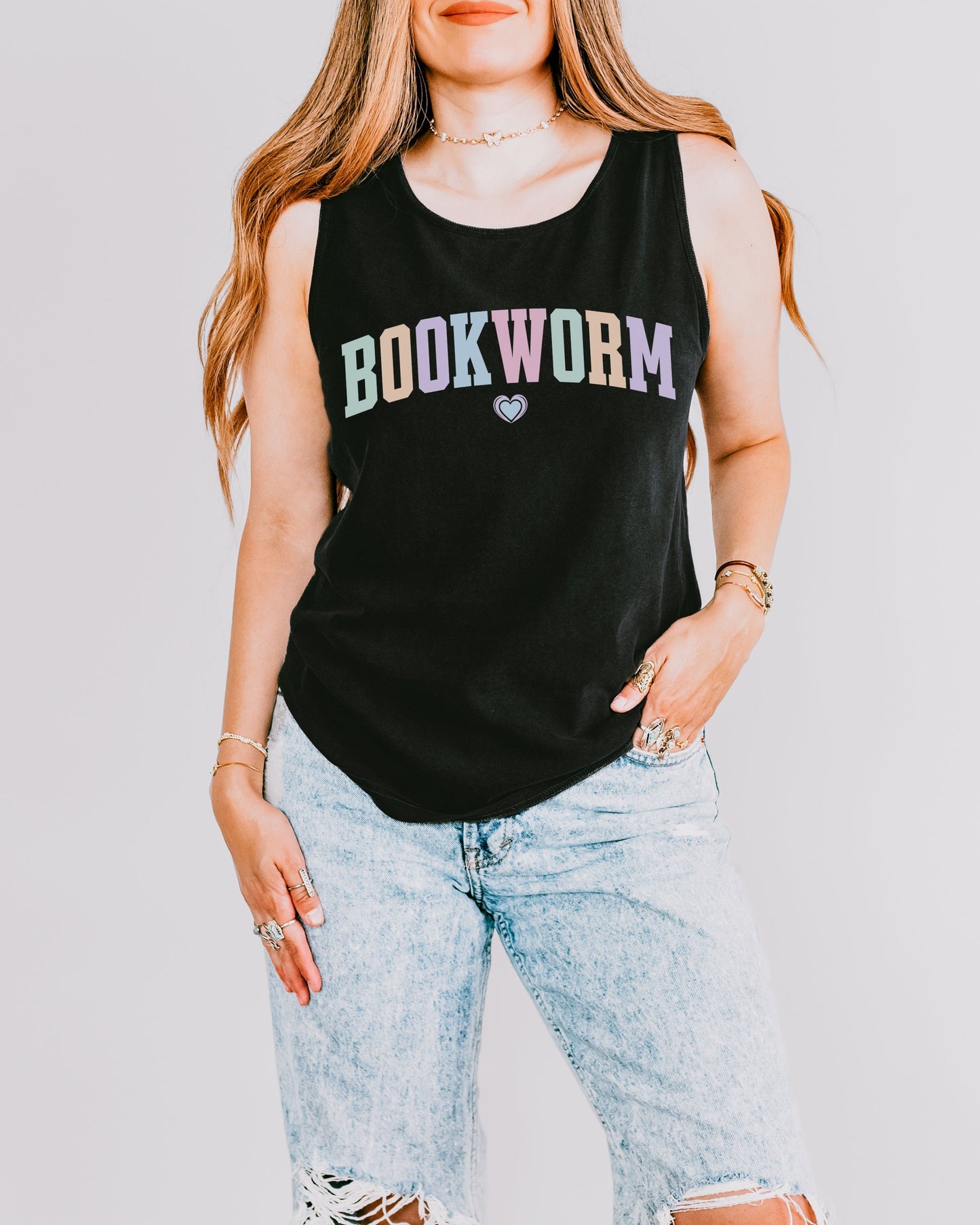 Bookworm Tank Top – Comfort Colors Bookish Pastel Graphic Tee for Readers