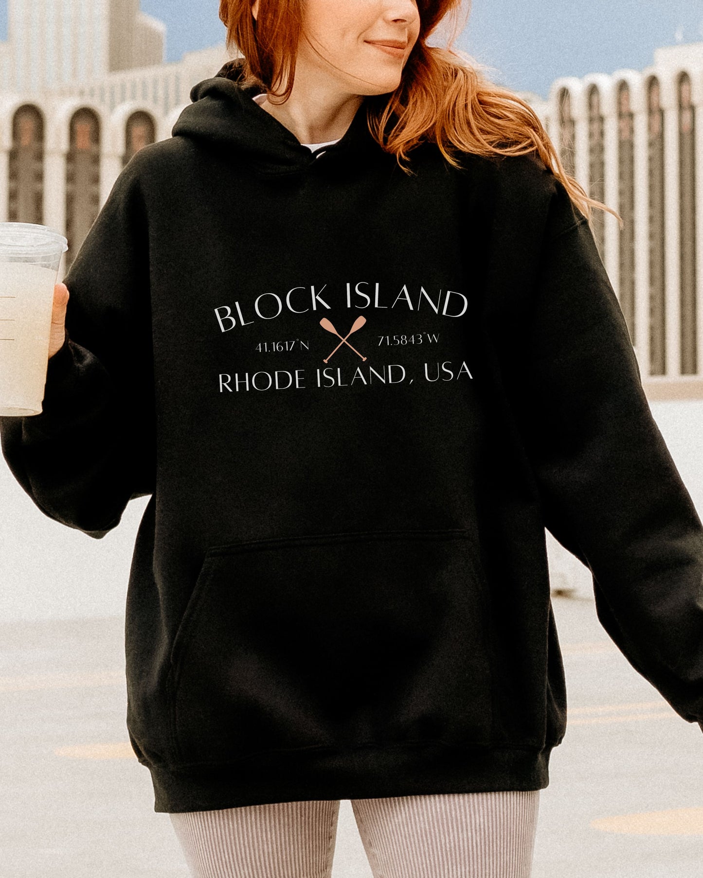 Block Island Rhode Island Hoodie – Gildan Graphic Hoodie with Paddles & Coordinates