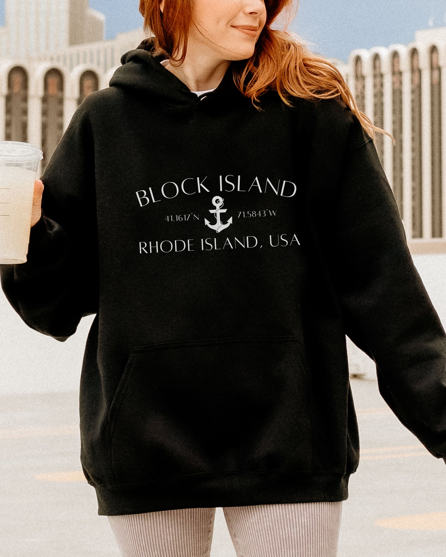 Block Island Rhode Island Hoodie – Gildan Graphic Hoodie with Anchor & Coordinates
