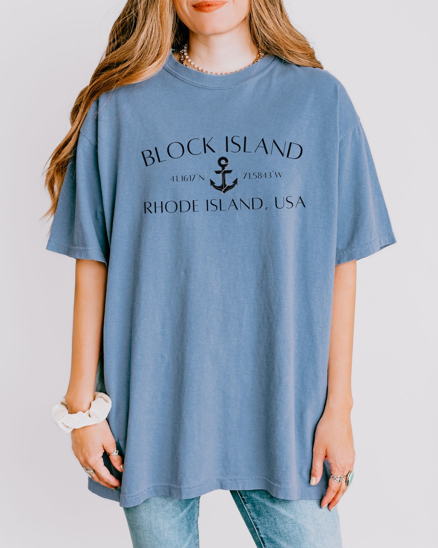 Block Island Rhode Island T-Shirt – Comfort Colors Nautical Tee with Anchor & Coordinates