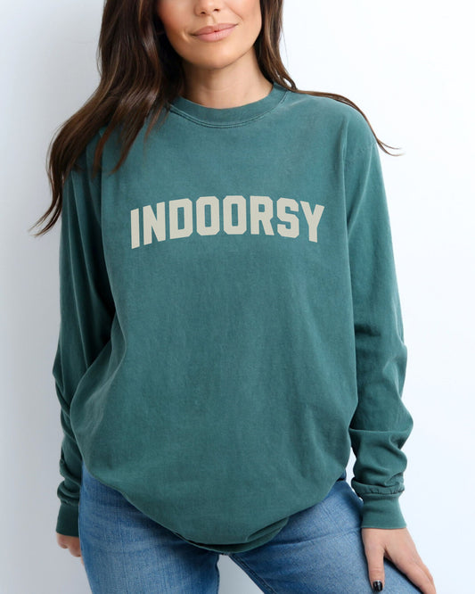 Indoorsy Long Sleeve Shirt – Comfort Colors Cozy Sarcastic Tee for Introverts and Homebodies