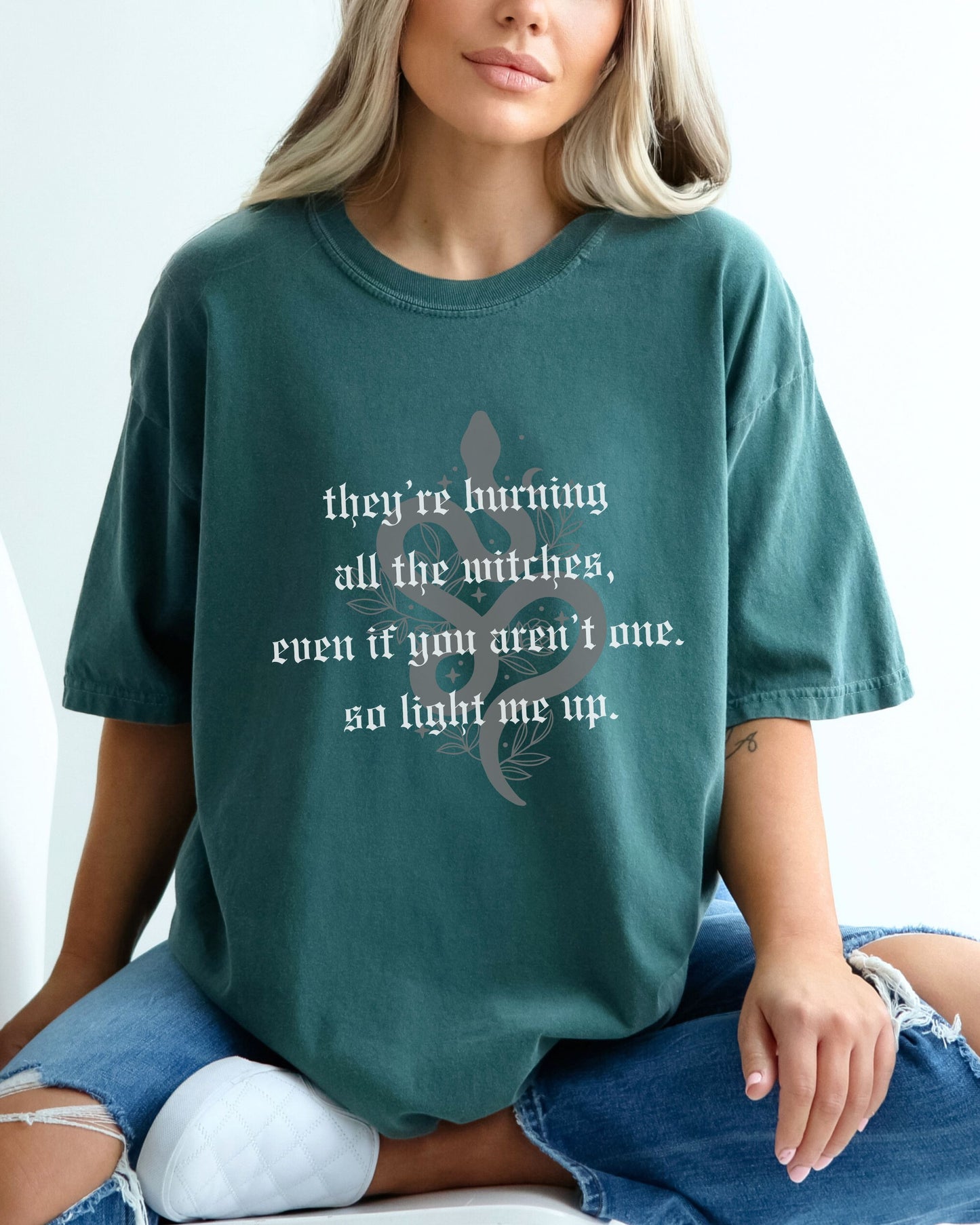 Witchy Vibes T-Shirt – Comfort Colors Witches Burn Gothic Celestial Snake Graphic Tee