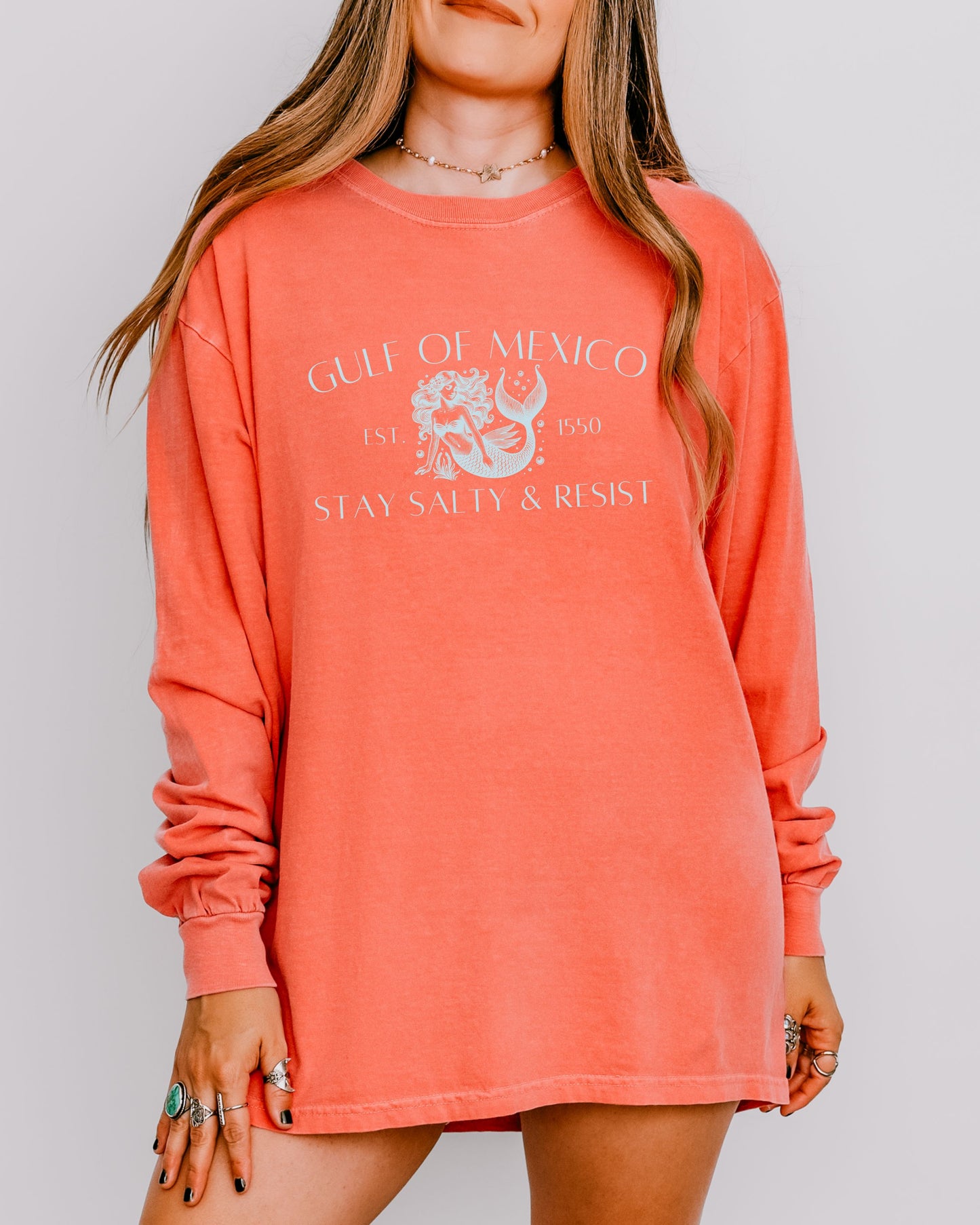 Gulf of Mexico Long Sleeve – Stay Salty & Resist Mermaid Comfort Colors Tee