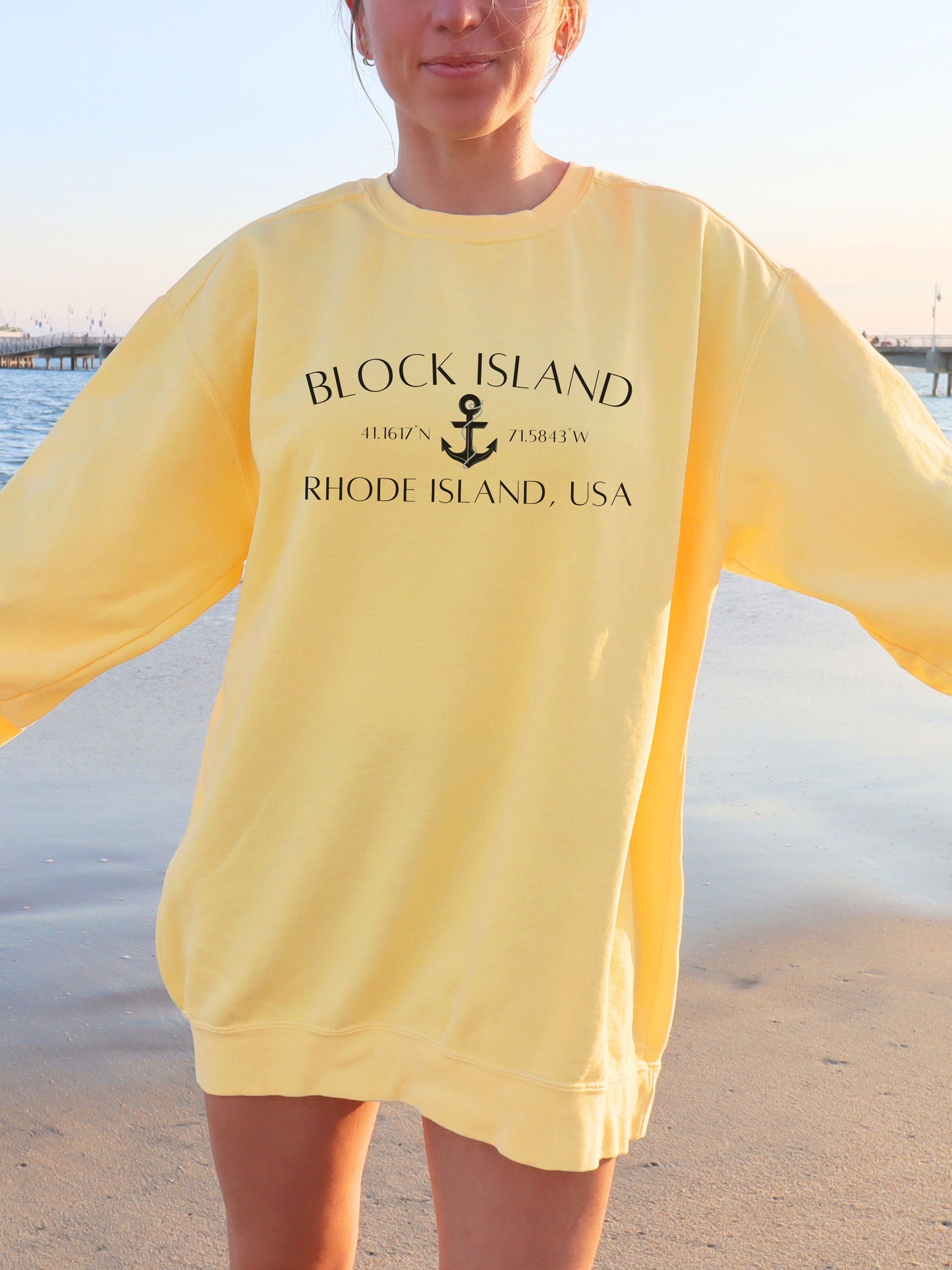 Block Island Rhode Island Sweatshirt – Comfort Colors Crewneck with Anchor & Coordinates