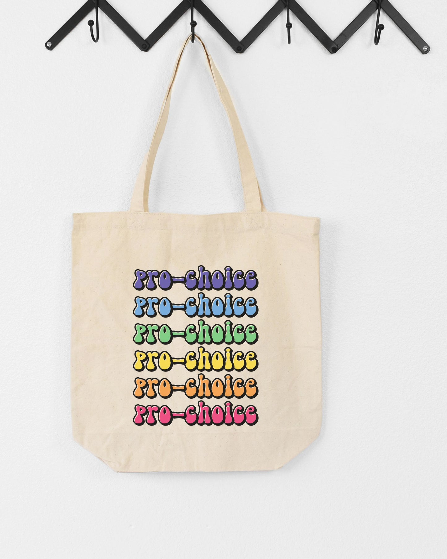 Pro-Choice Tote Bag – Canvas Feminist Bag with Retro Rainbow Graphic