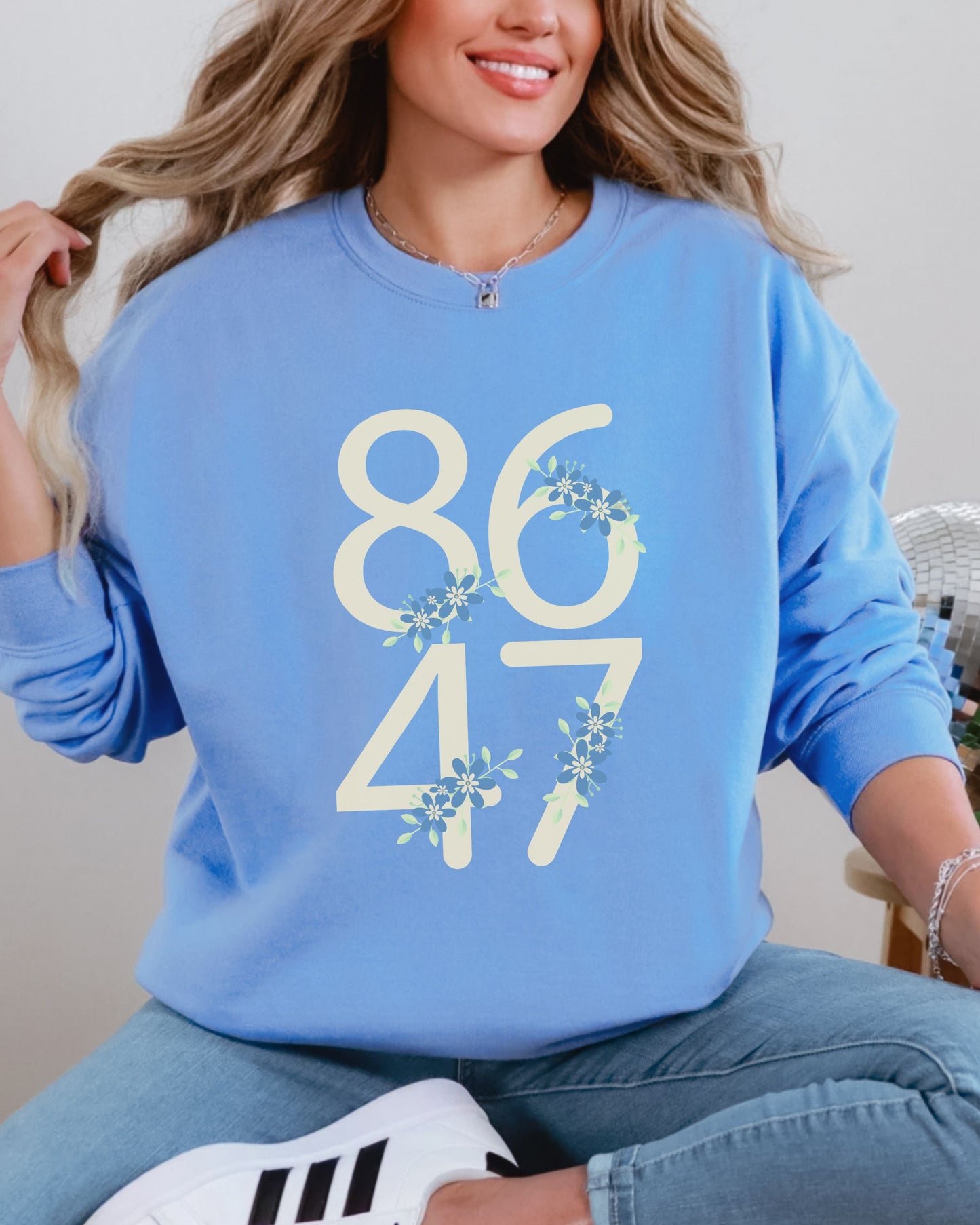 Floral 8647 Sweatshirt – Gildan Minimalist Anti-Trump Political Crewneck