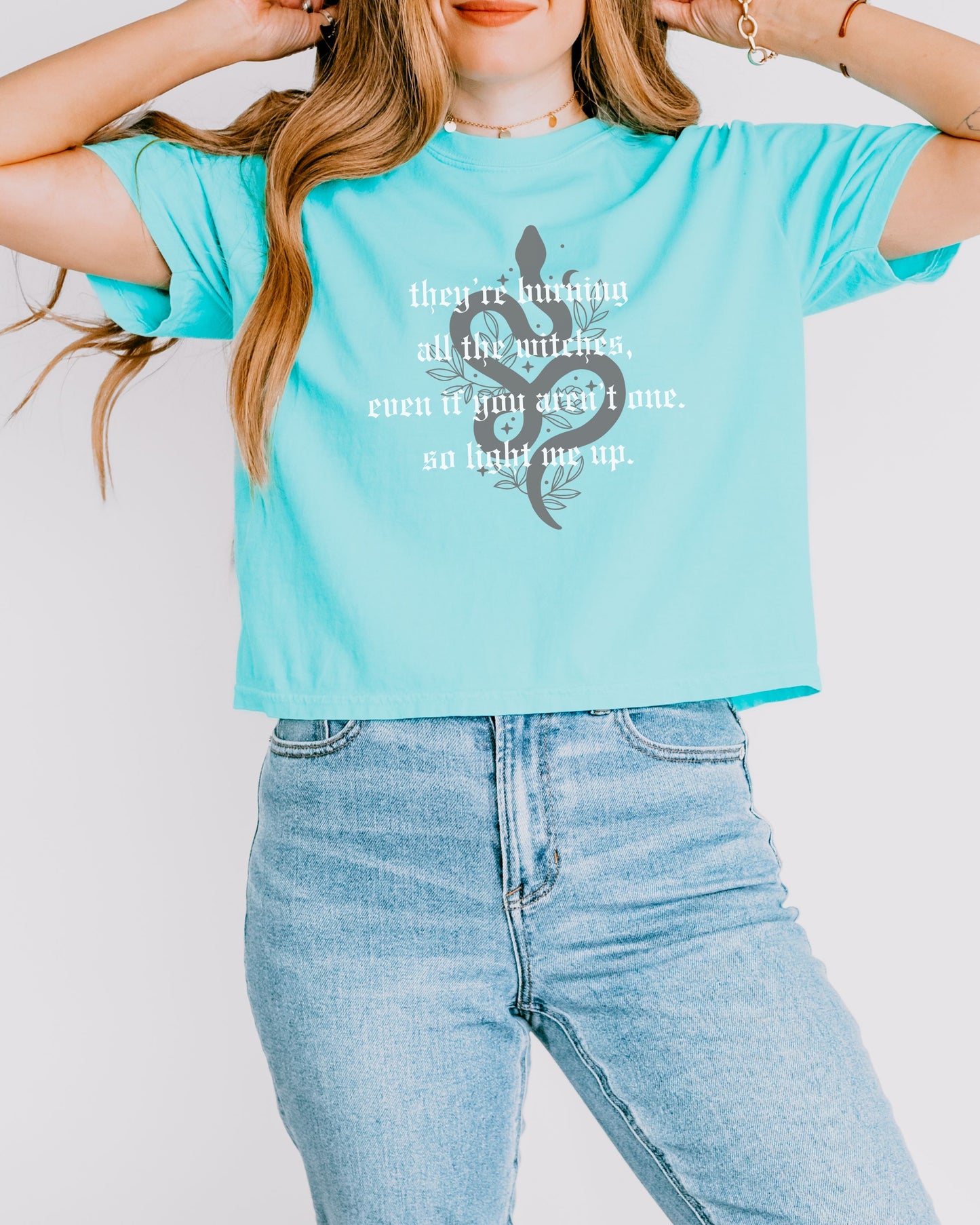 Witchy Vibes Boxy Crop Top Tee - Comfort Colors Crop Gothic Celestial Snake Tee