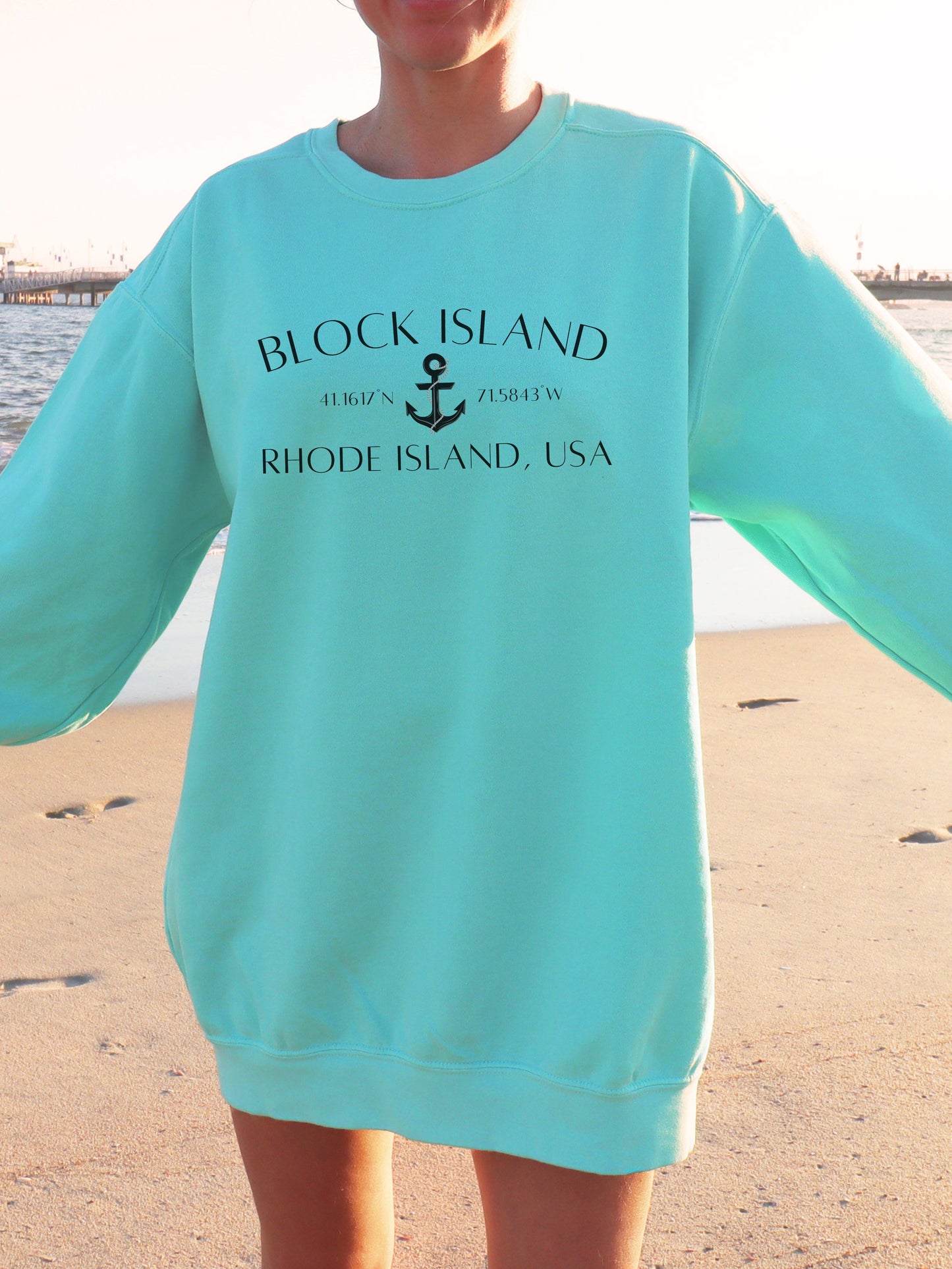 Block Island Rhode Island Sweatshirt – Comfort Colors Crewneck with Anchor & Coordinates