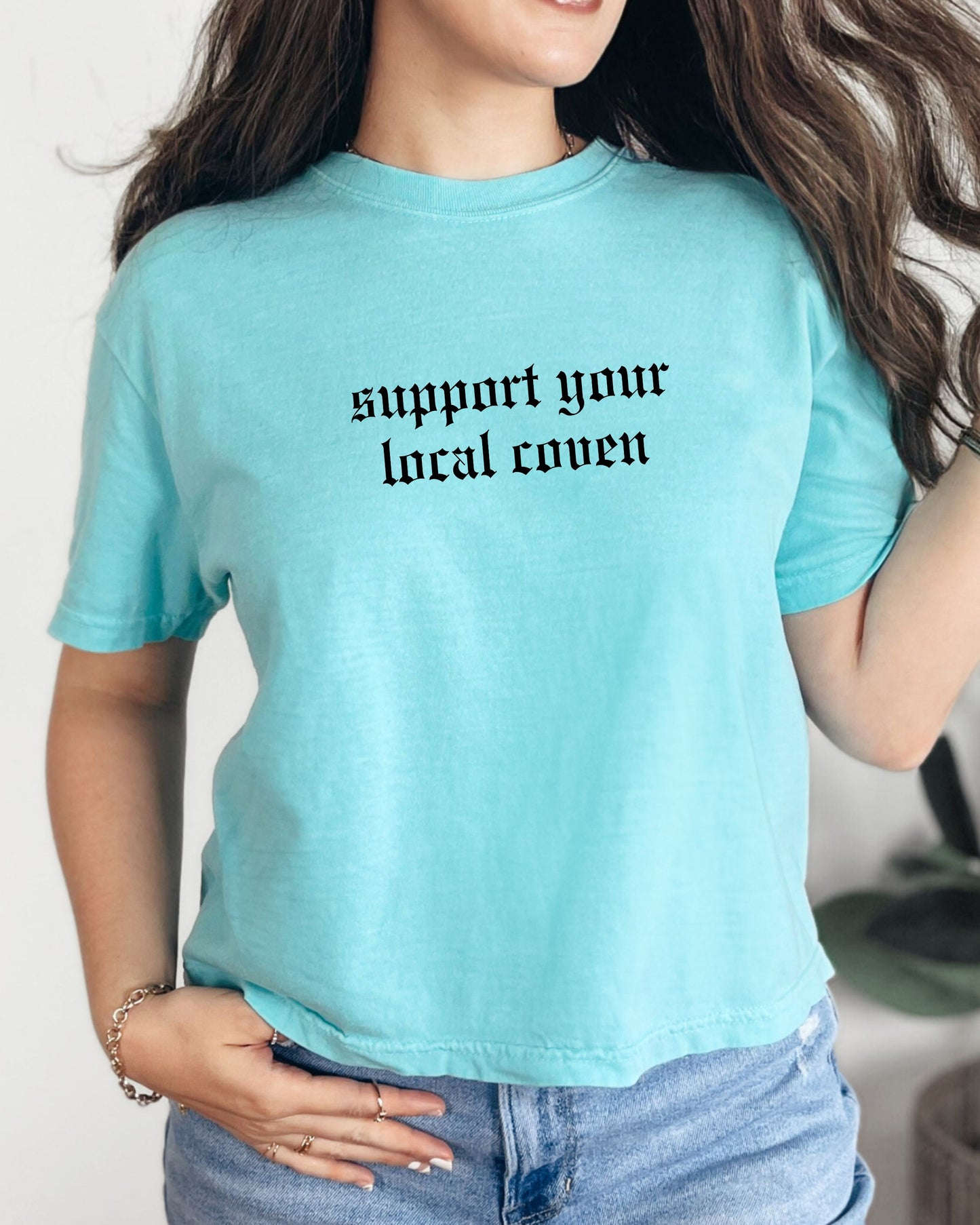 Support Your Local Coven Crop Top – Comfort Colors Gothic Witchy Tee