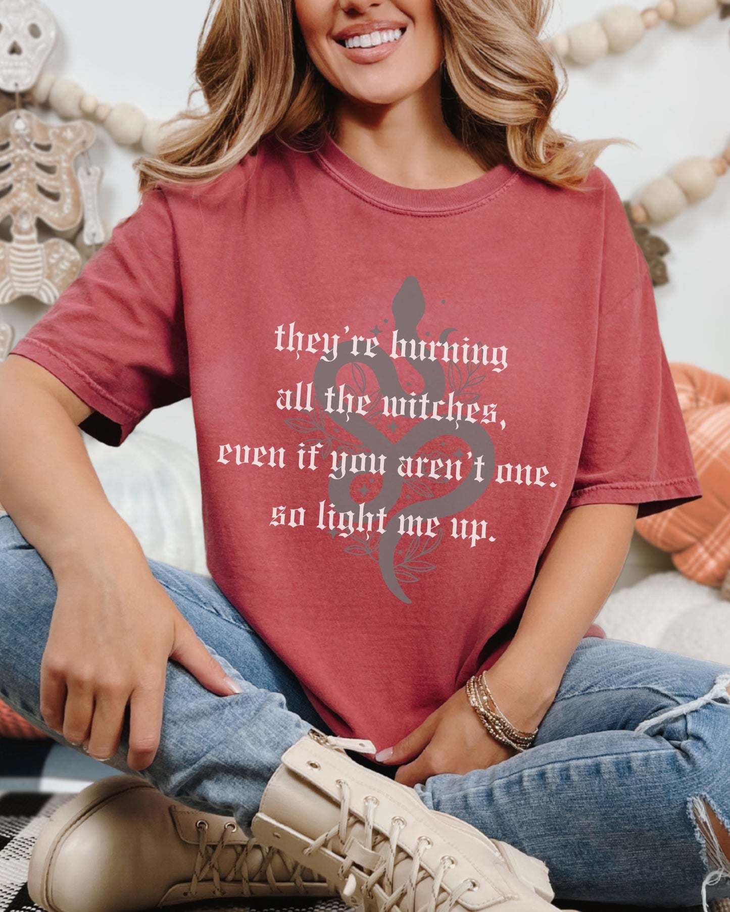 Witchy Vibes T-Shirt – Comfort Colors Witches Burn Gothic Celestial Snake Graphic Tee
