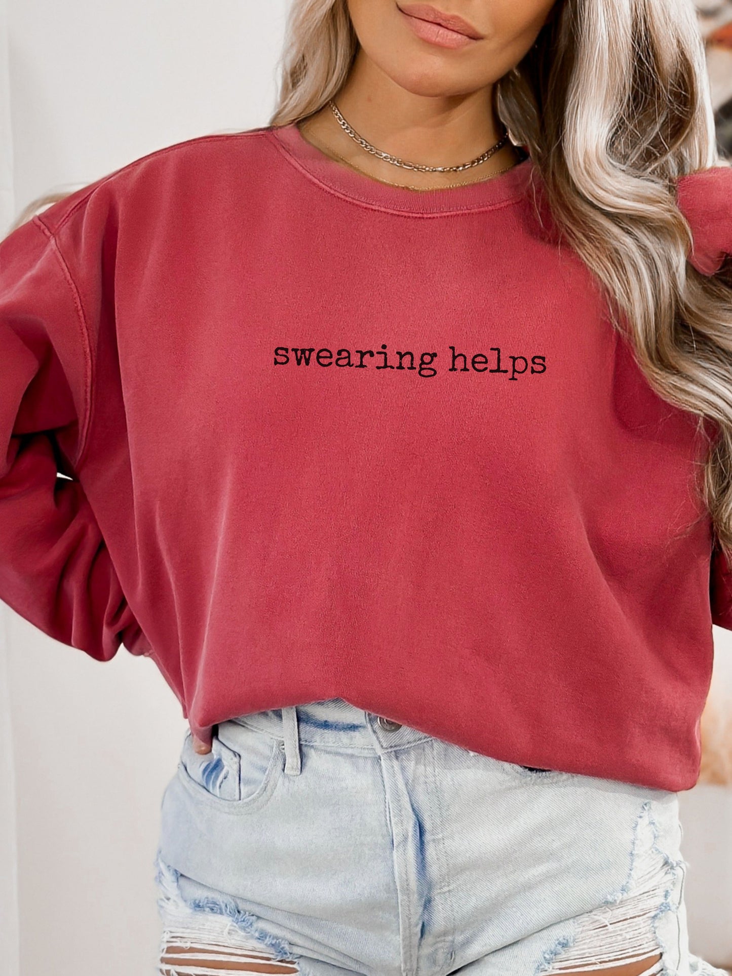 swearing helps sweatshirt – Comfort Colors Sarcastic Minimalist Crewneck