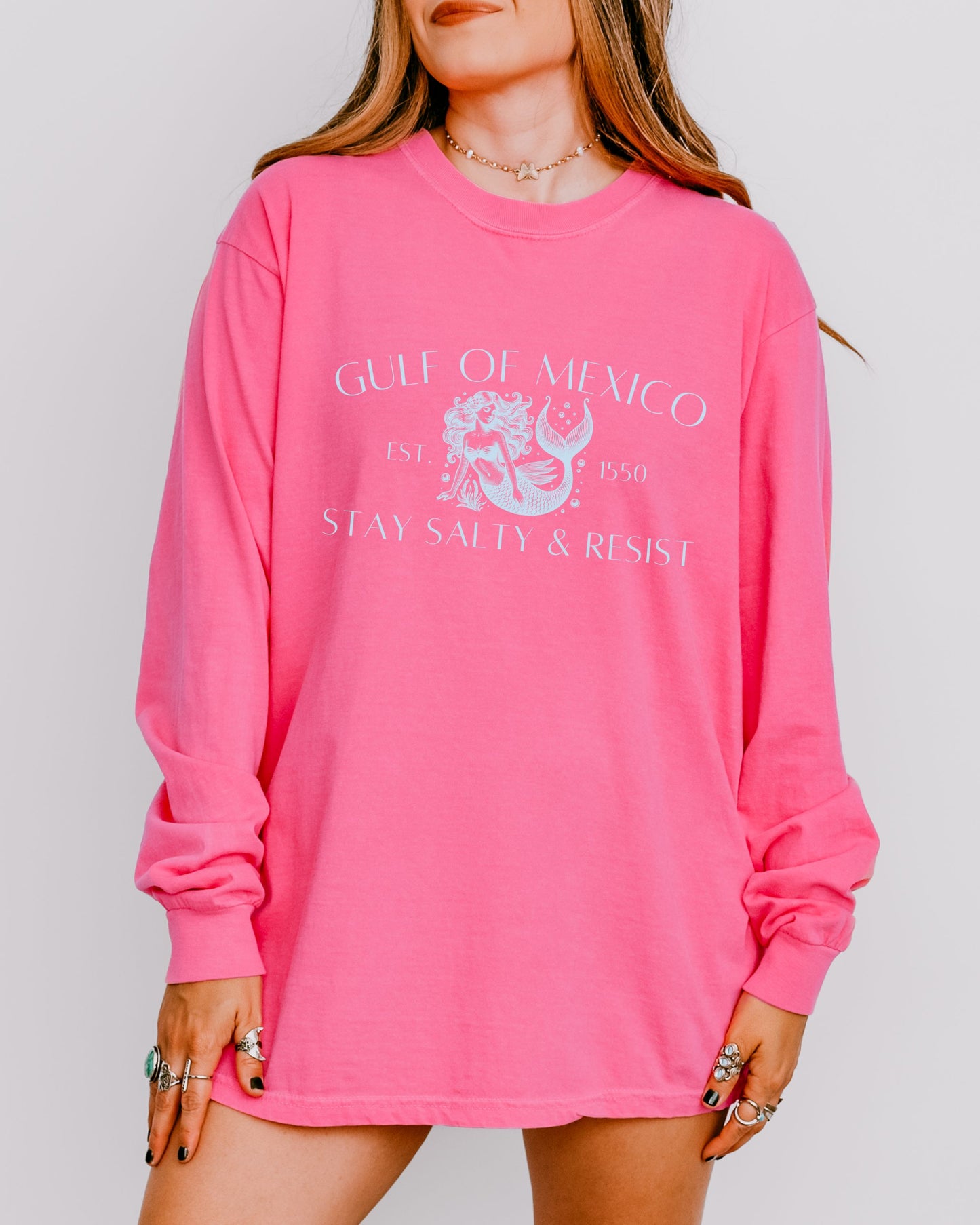 Gulf of Mexico Long Sleeve – Stay Salty & Resist Mermaid Comfort Colors Tee