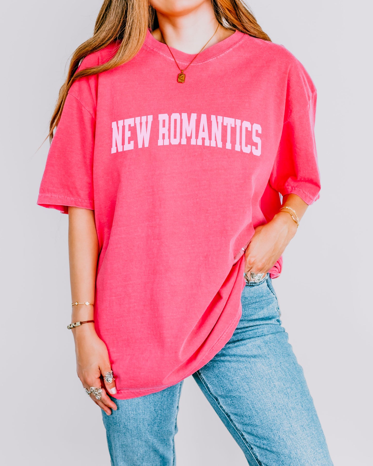 New Romantics T-Shirt – Comfort Colors Collegiate Font Graphic Tee