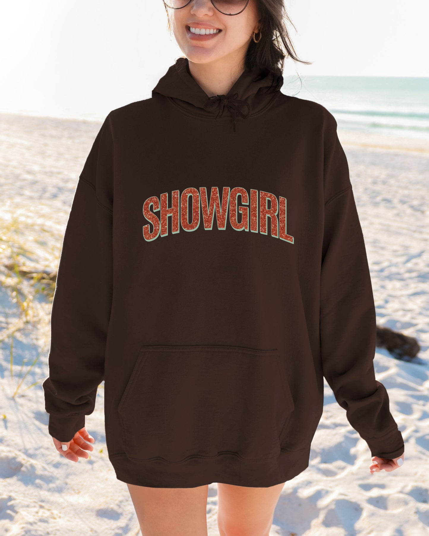 Showgirl Hoodie – Glitter-Effect Printed Vintage Graphic Pullover