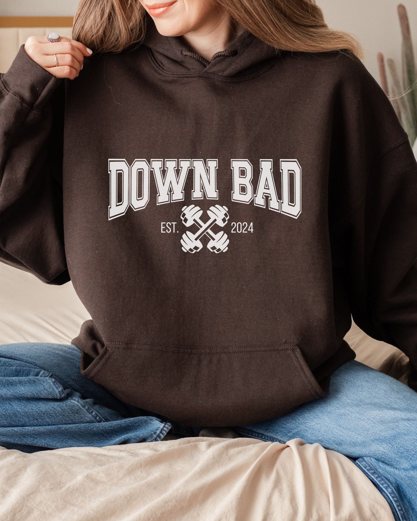 Down Bad Hoodie – Gildan Sweatshirt Workout Graphic Pullover with Weights