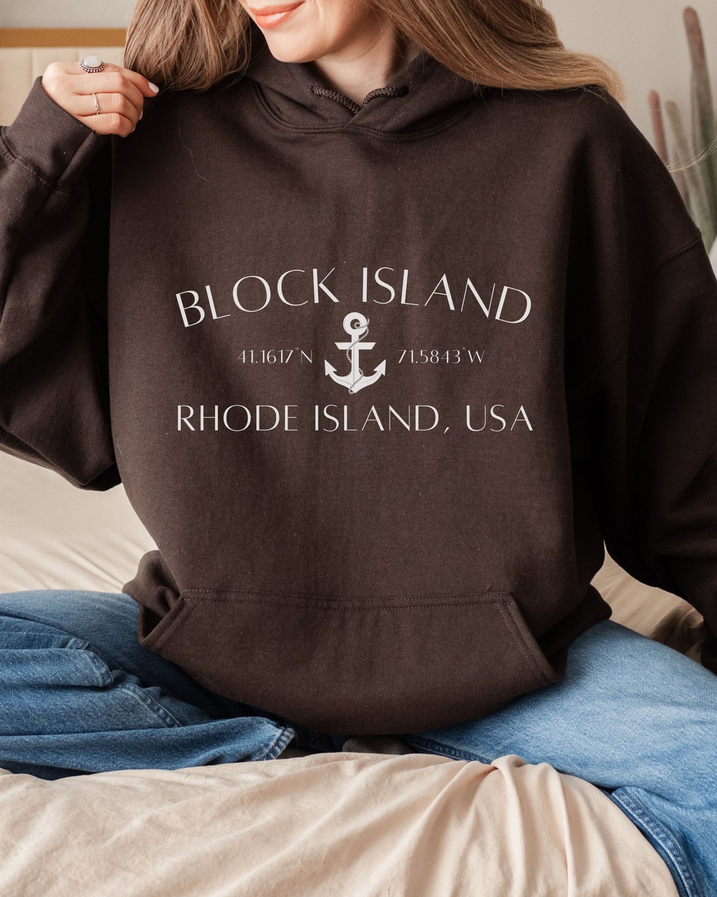 Block Island Rhode Island Hoodie – Gildan Graphic Hoodie with Anchor & Coordinates