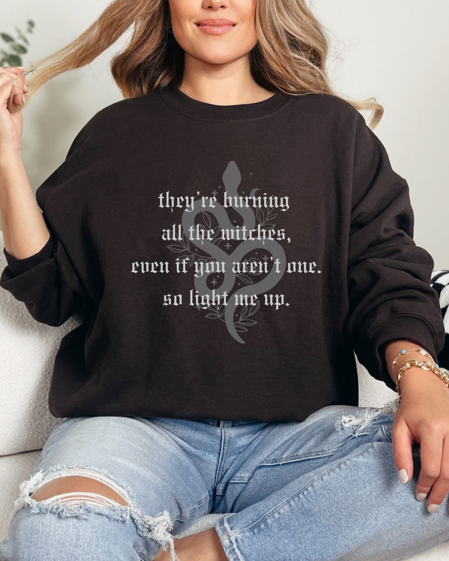 Witchy Vibes Crewneck Sweatshirt - Gildan Gothic Celestial Snake Crewneck