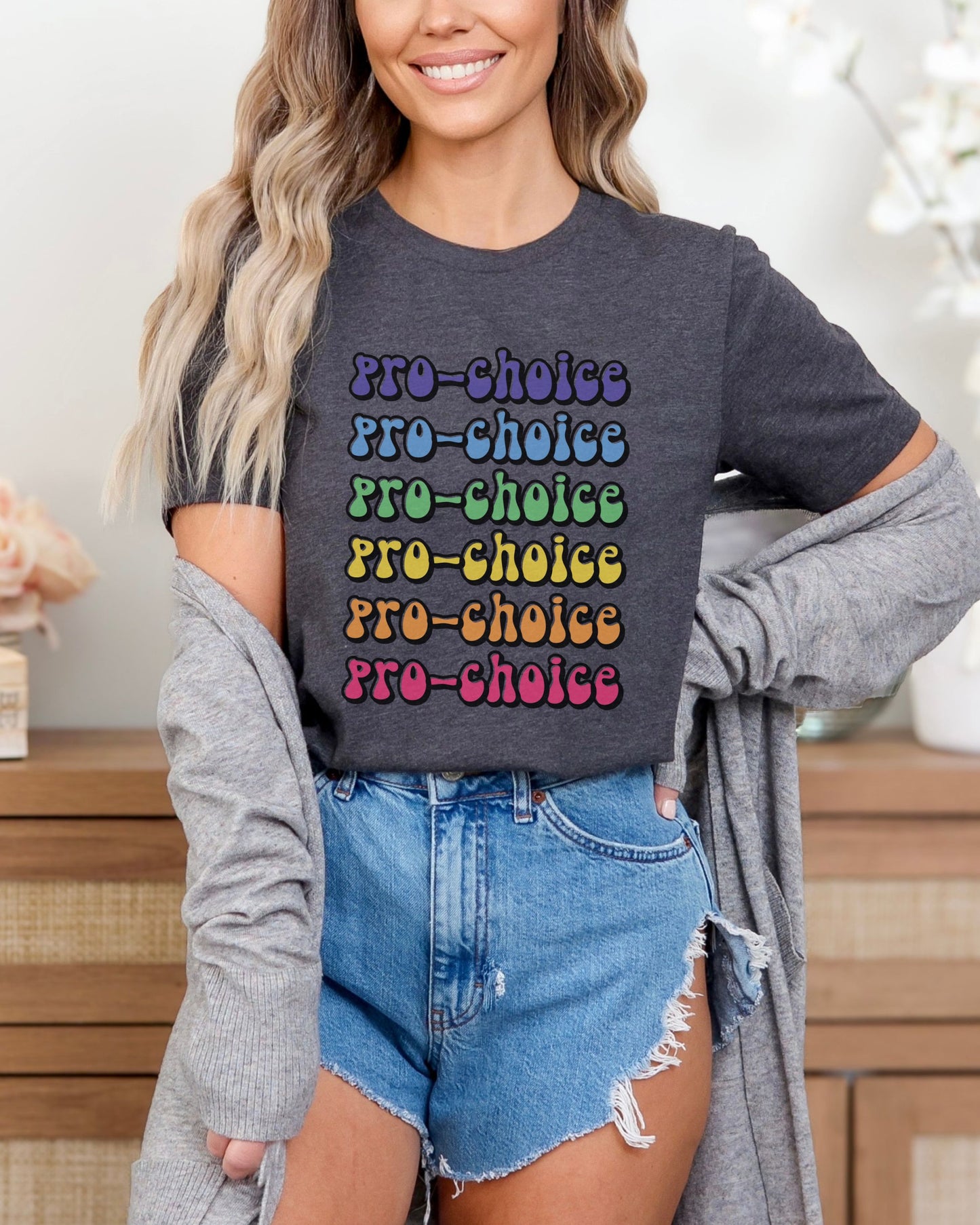 Pro-Choice T-Shirt – Bella + Canvas Retro Rainbow Graphic Tee