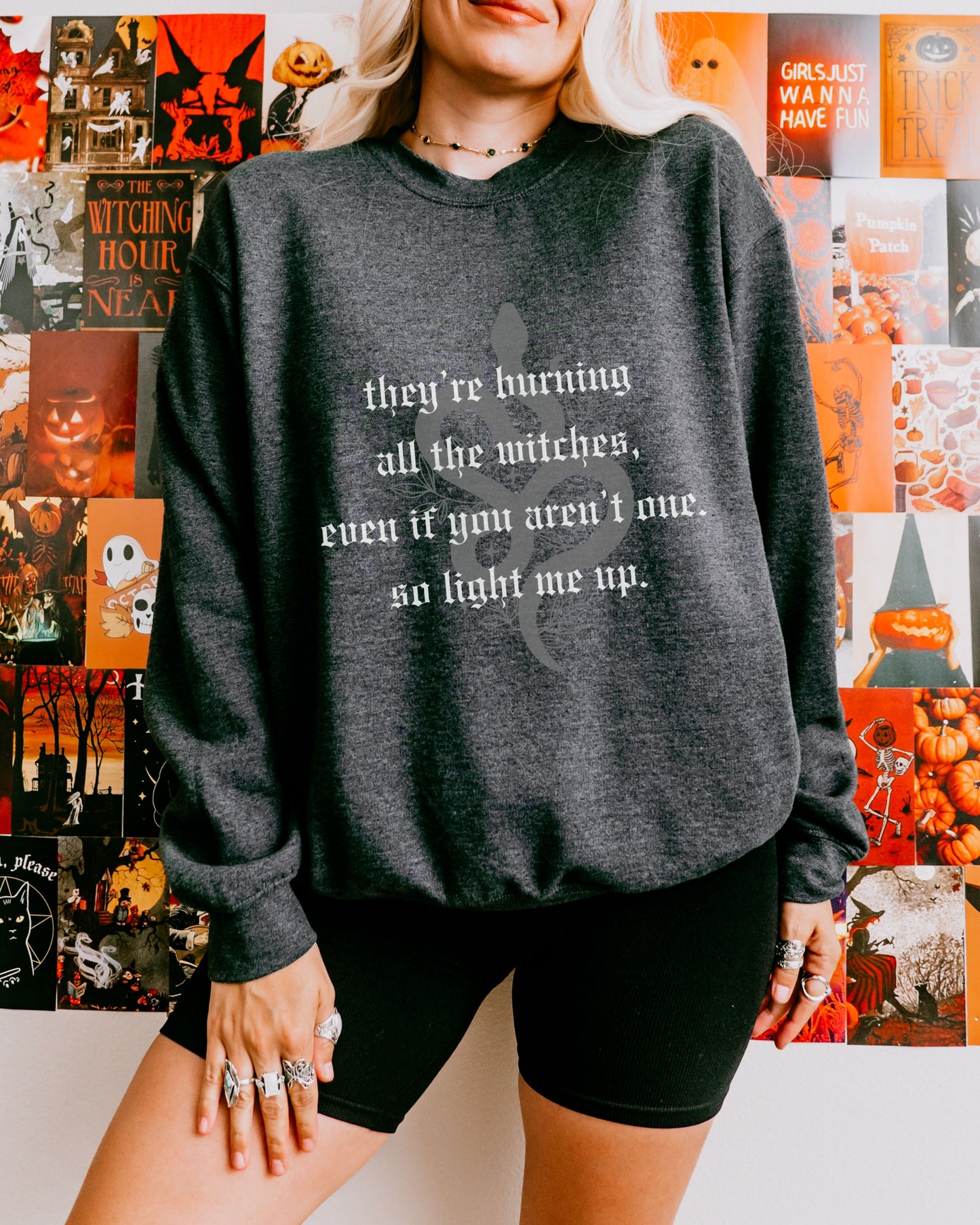Witchy Vibes Crewneck Sweatshirt - Gildan Gothic Celestial Snake Crewneck