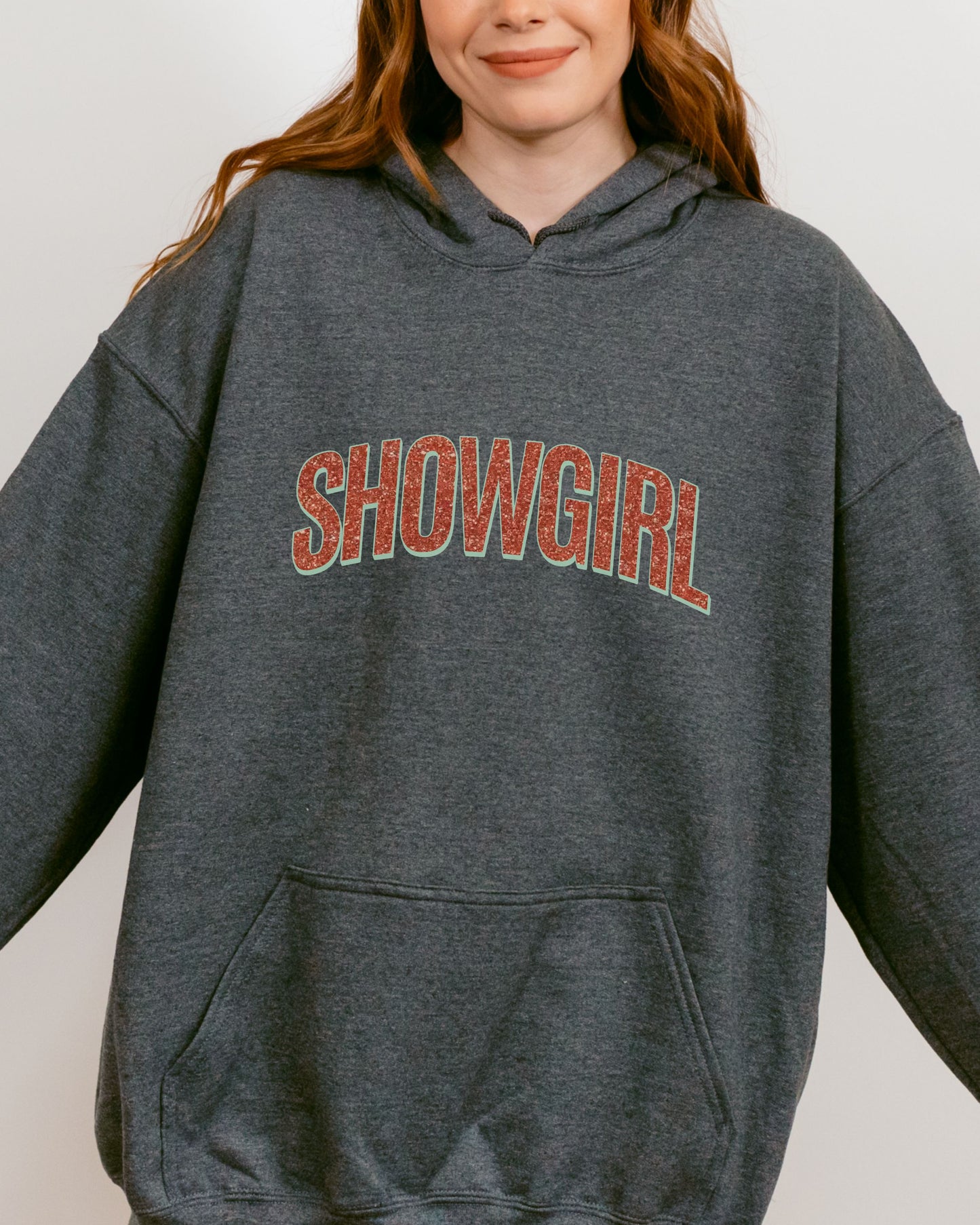 Showgirl Hoodie – Glitter-Effect Printed Vintage Graphic Pullover