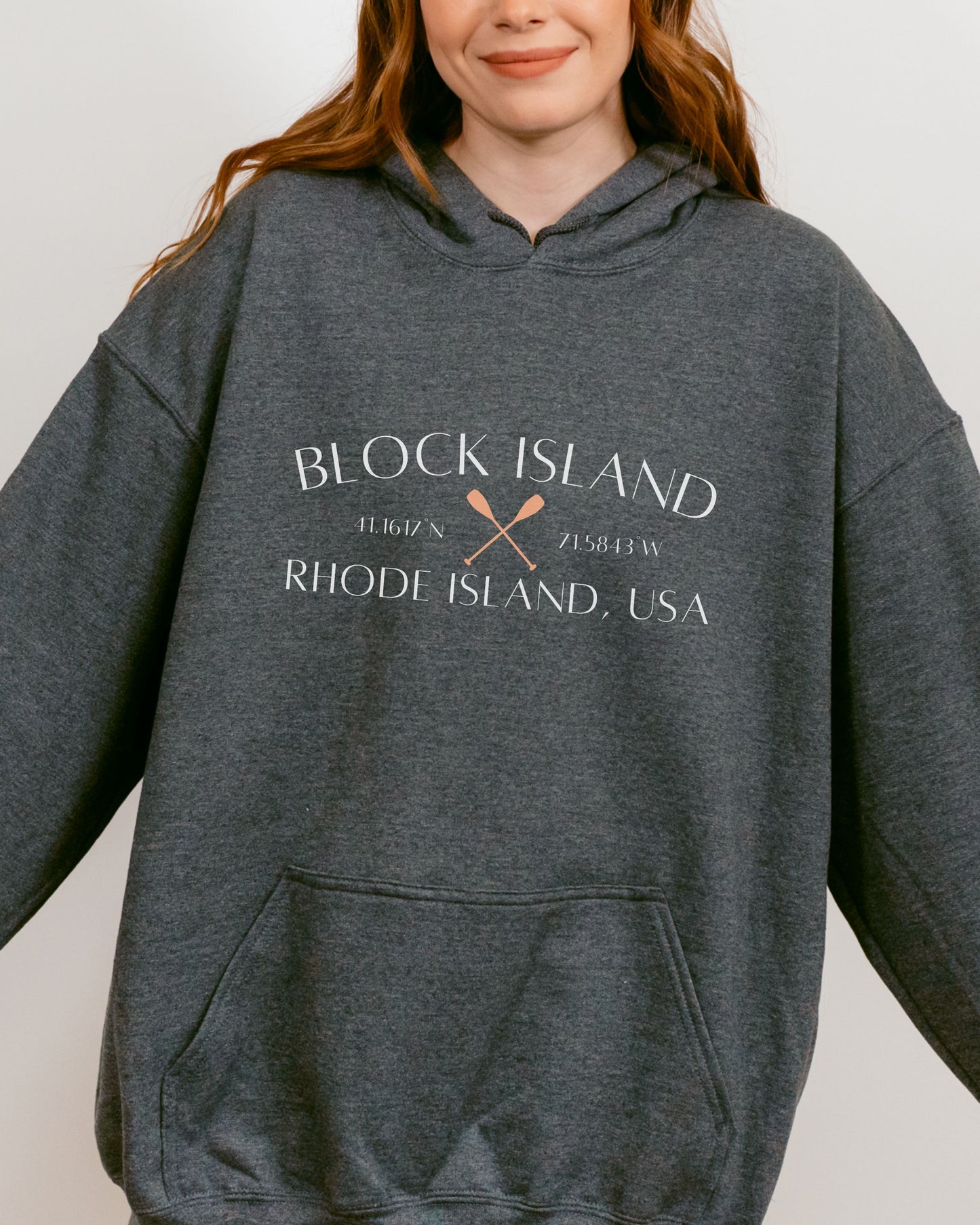 Block Island Rhode Island Hoodie – Gildan Graphic Hoodie with Paddles & Coordinates