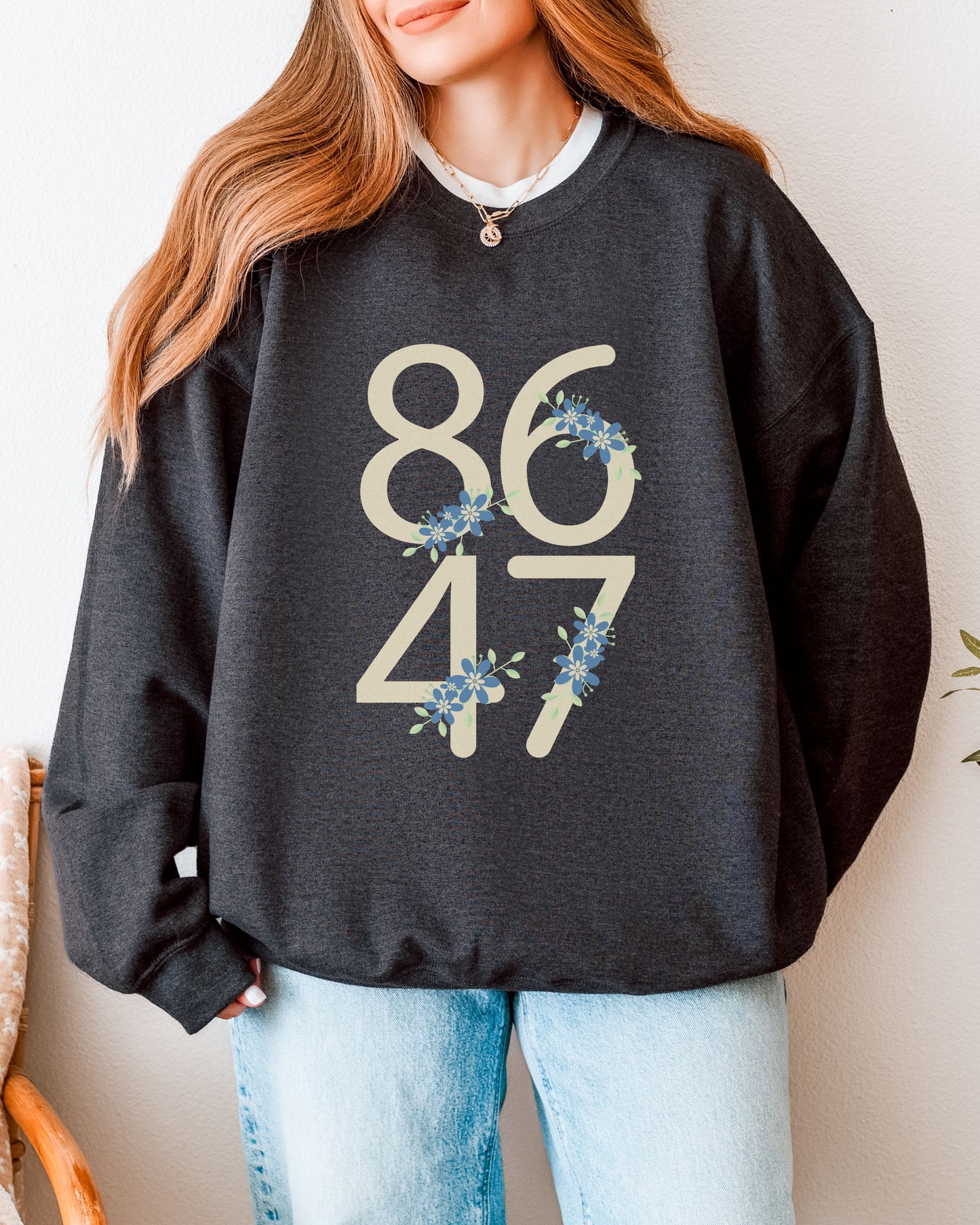 Floral 8647 Sweatshirt – Gildan Minimalist Anti-Trump Political Crewneck