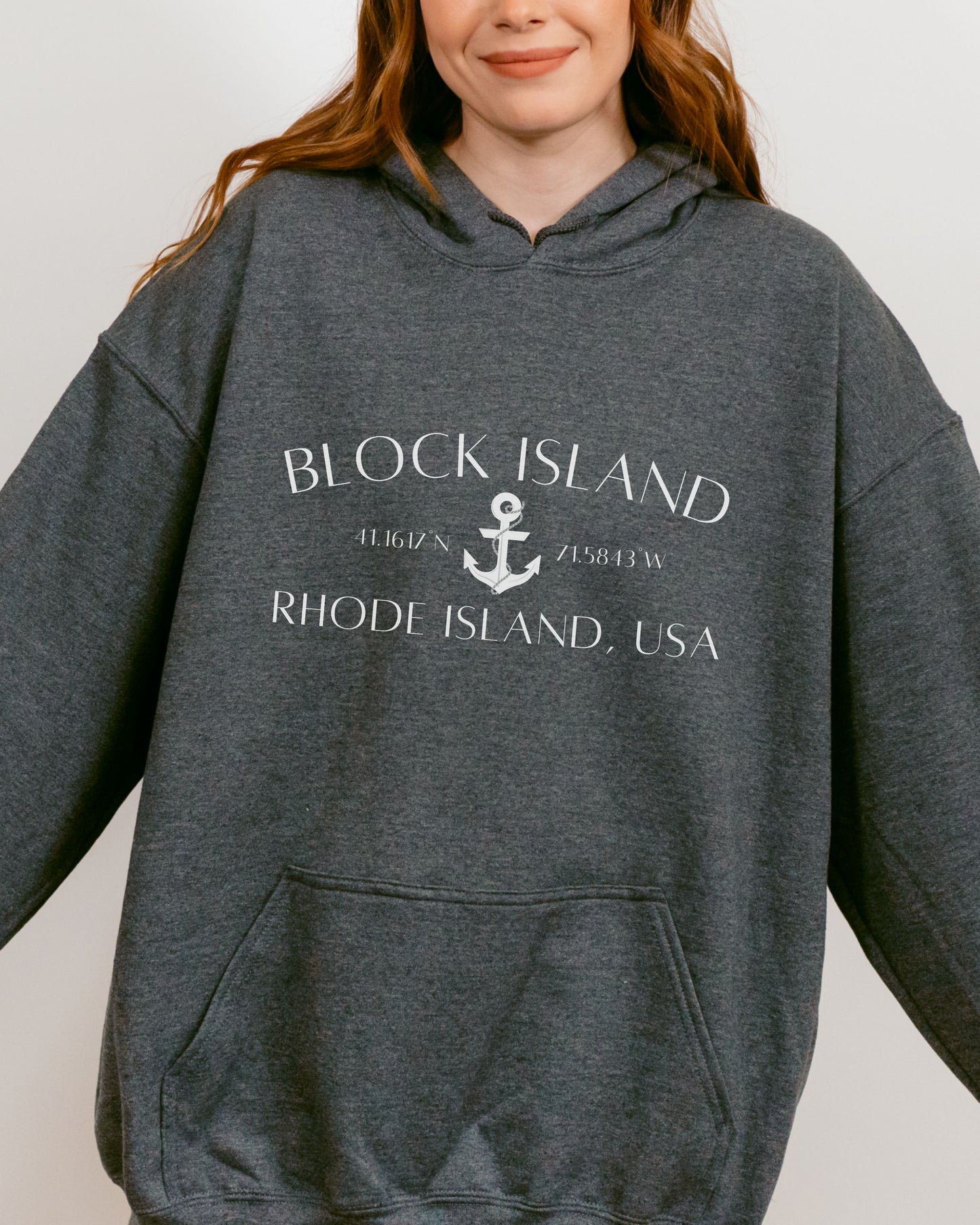 Block Island Rhode Island Hoodie – Gildan Graphic Hoodie with Anchor & Coordinates