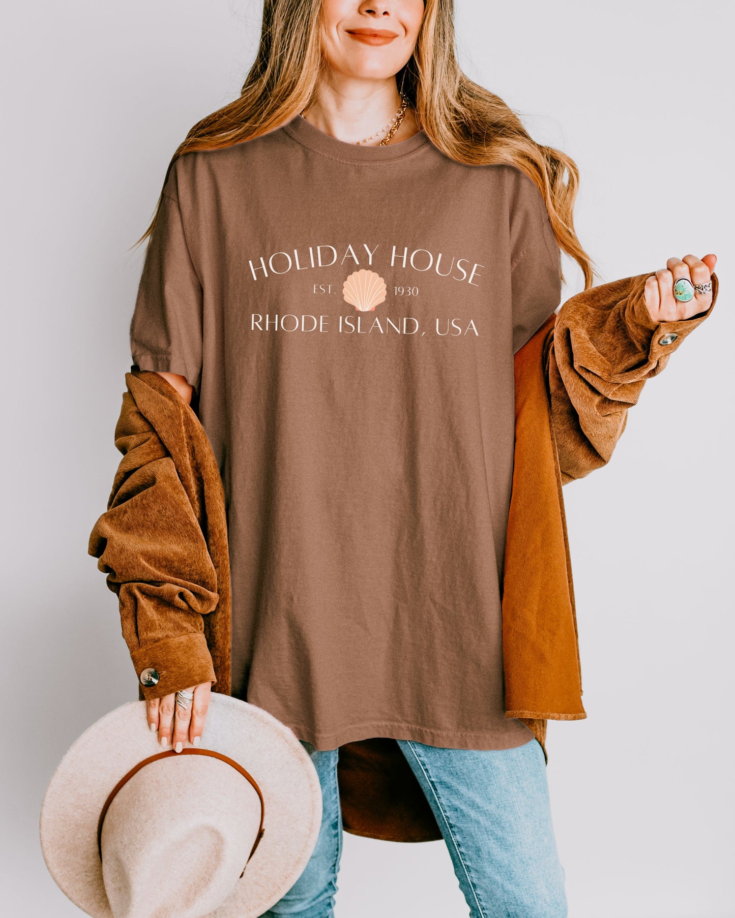 Holiday House RI T-Shirt – Comfort Colors Seashell Tee, Coastal Rhode Island USA Shirt