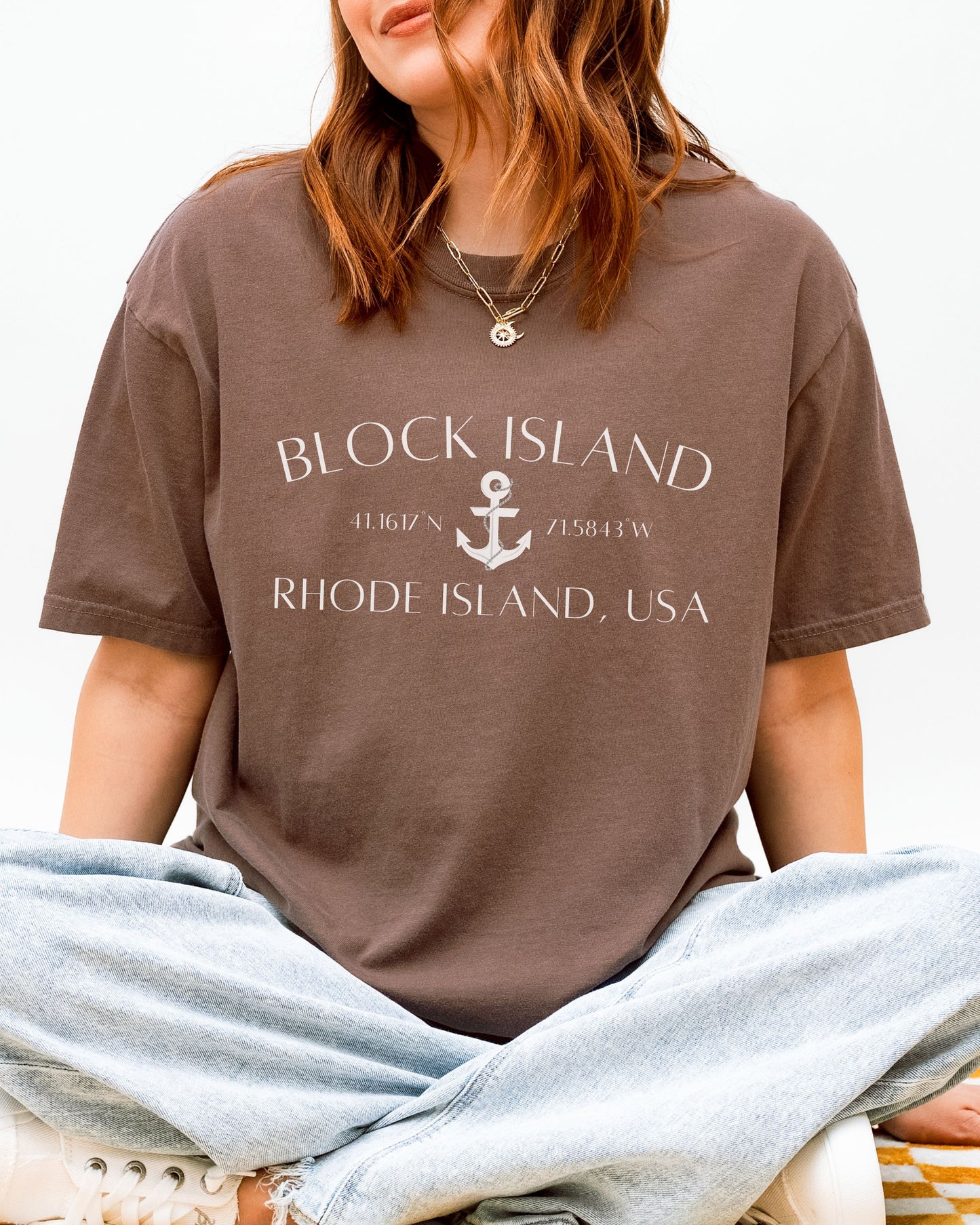 Block Island Rhode Island T-Shirt – Comfort Colors Nautical Tee with Anchor & Coordinates