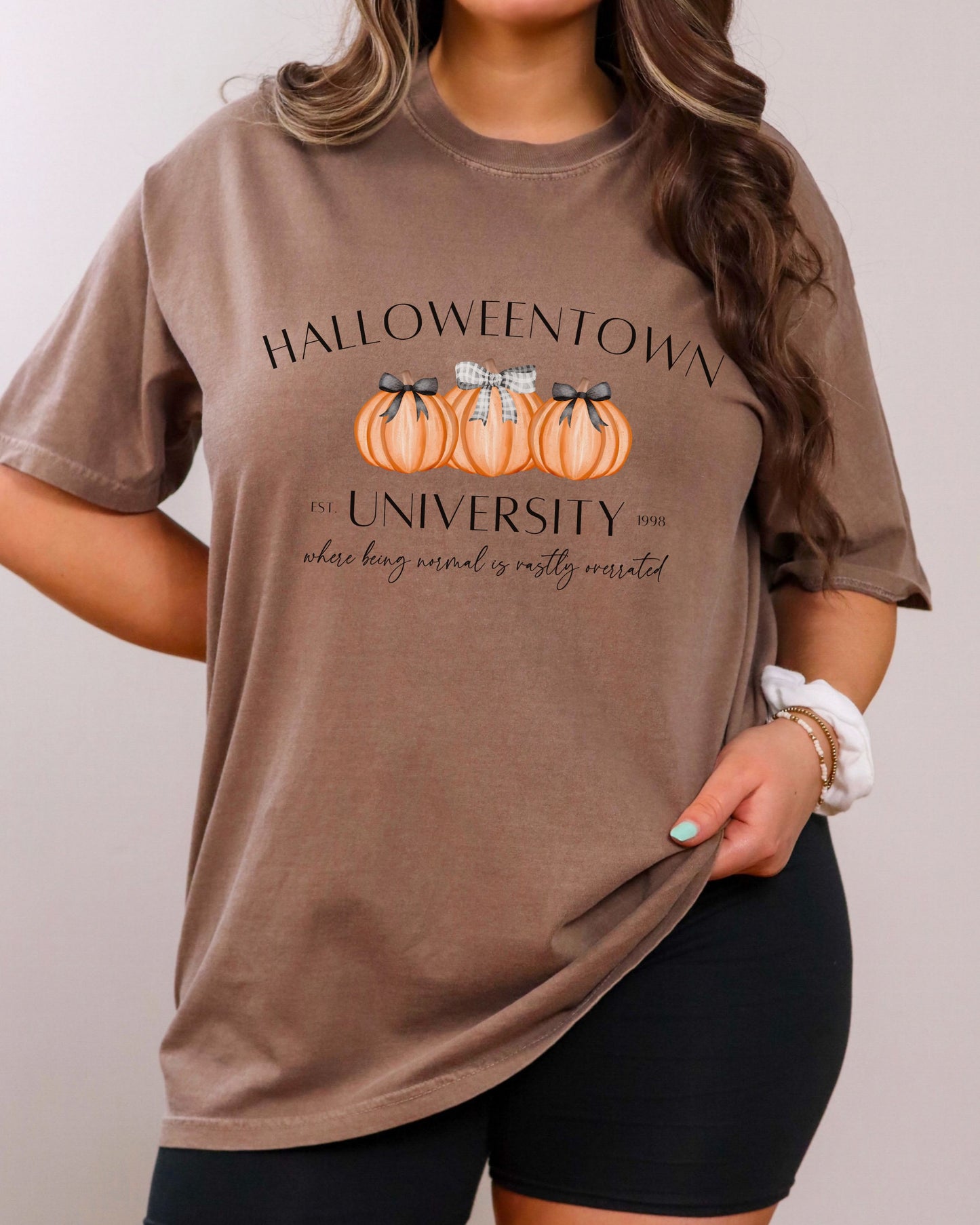 Halloweentown University T-Shirt – Comfort Colors Tee with Coquette Pumpkins