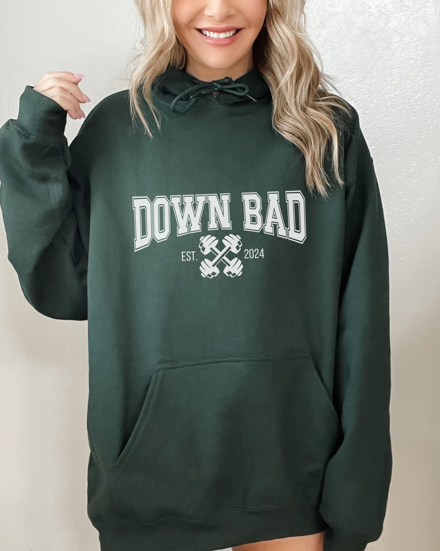 Down Bad Hoodie – Gildan Sweatshirt Workout Graphic Pullover with Weights