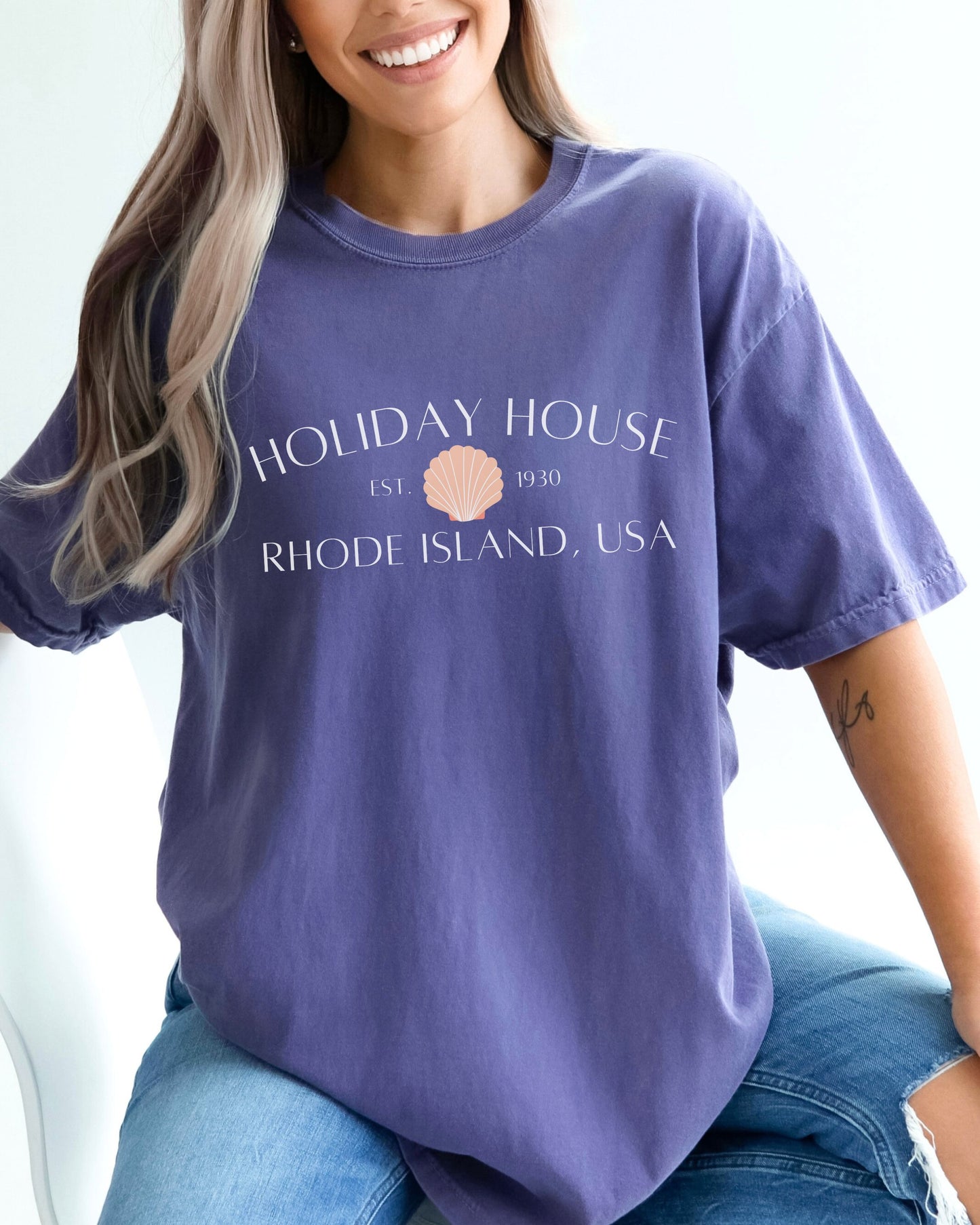 Holiday House RI T-Shirt – Comfort Colors Seashell Tee, Coastal Rhode Island USA Shirt