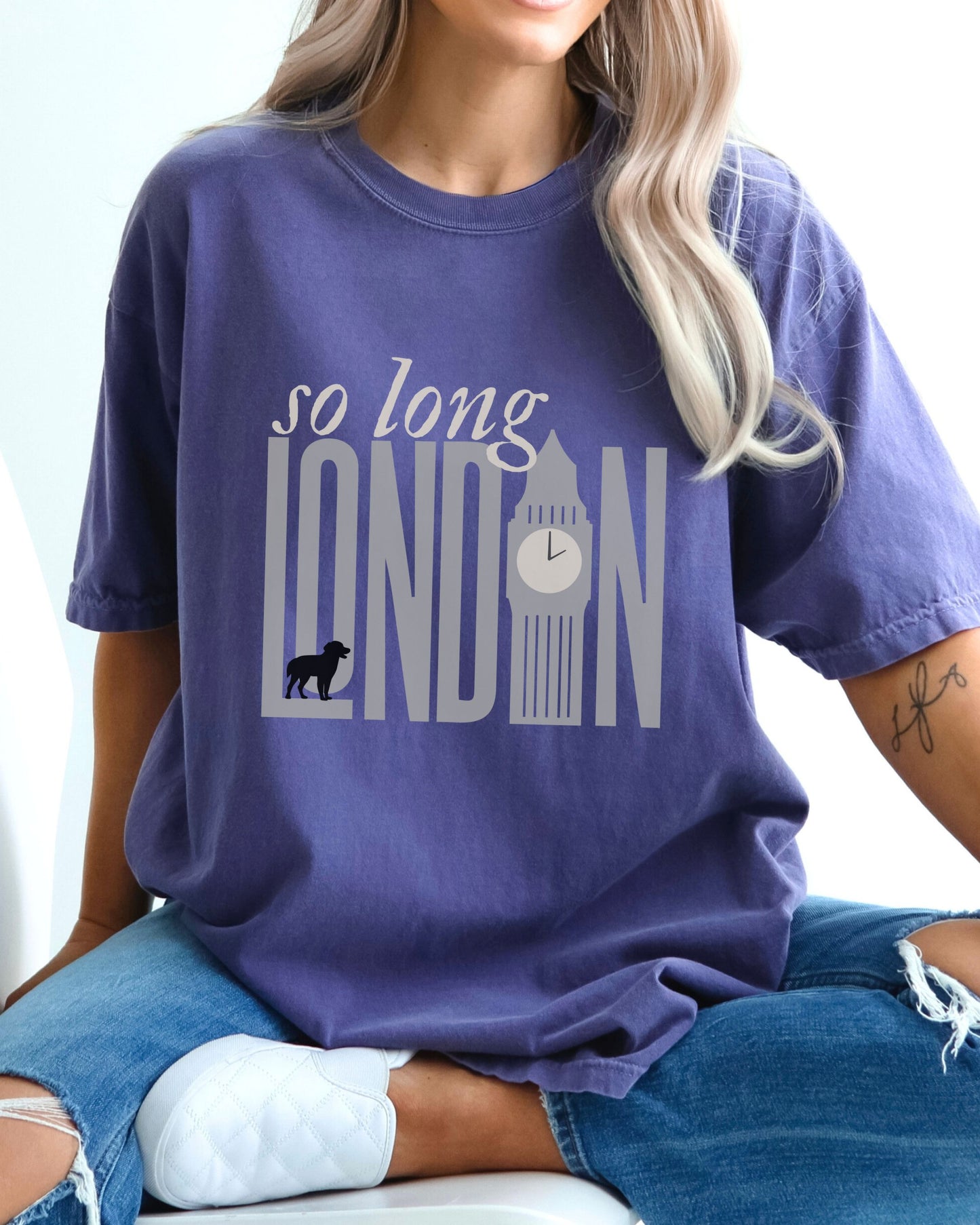 So Long London T-Shirt – Comfort Colors Tee with The Black Dog & Clock Tower