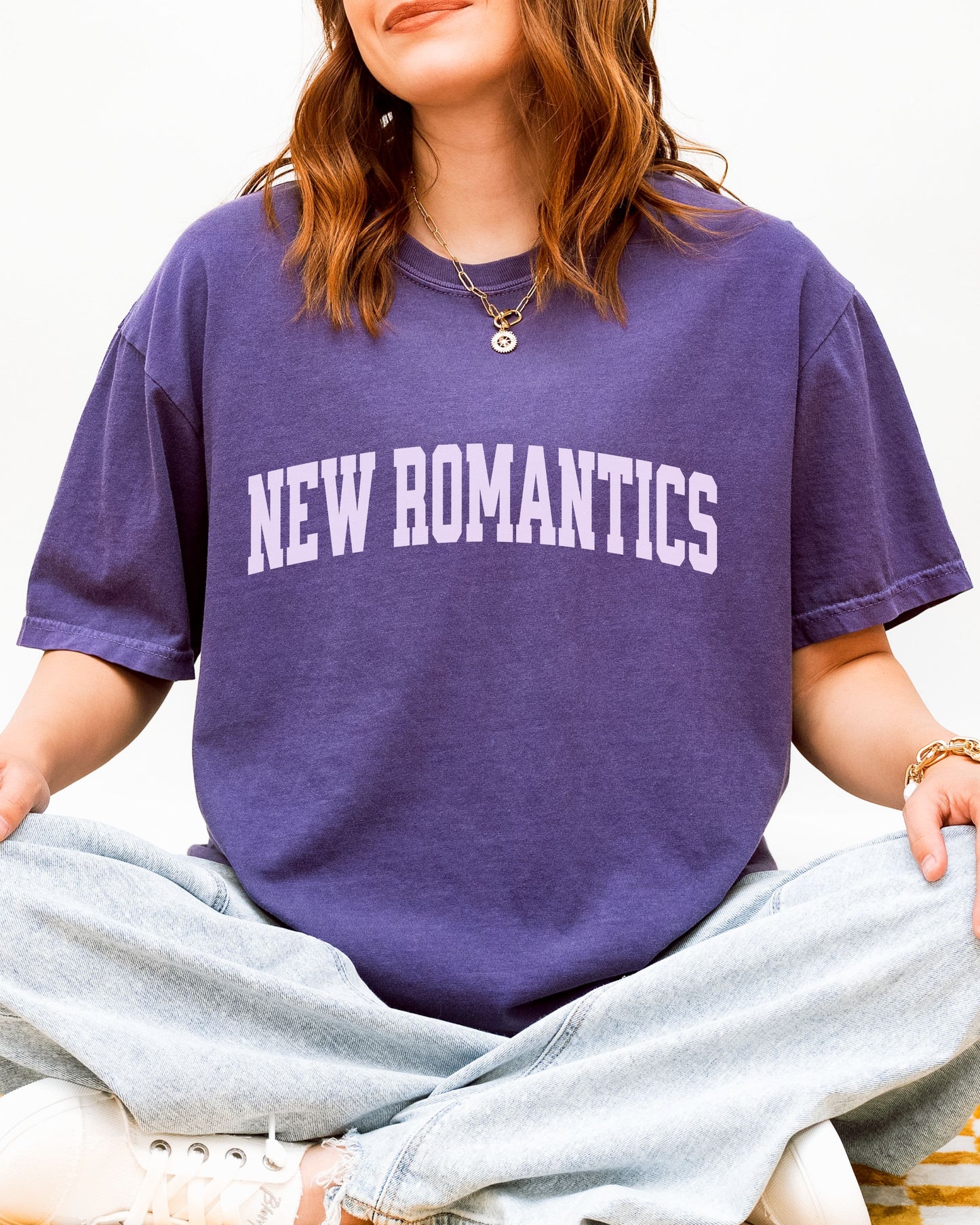 New Romantics T-Shirt – Comfort Colors Collegiate Font Graphic Tee