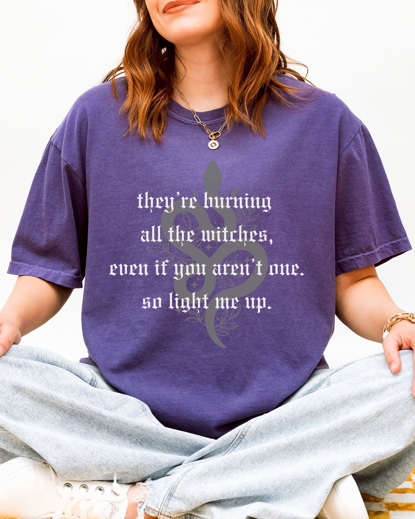 Witchy Vibes T-Shirt – Comfort Colors Witches Burn Gothic Celestial Snake Graphic Tee