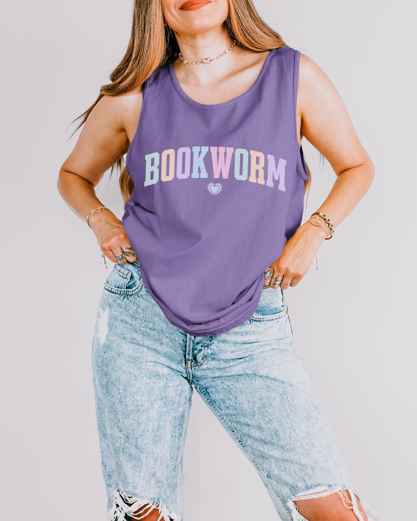 Bookworm Tank Top – Comfort Colors Bookish Pastel Graphic Tee for Readers