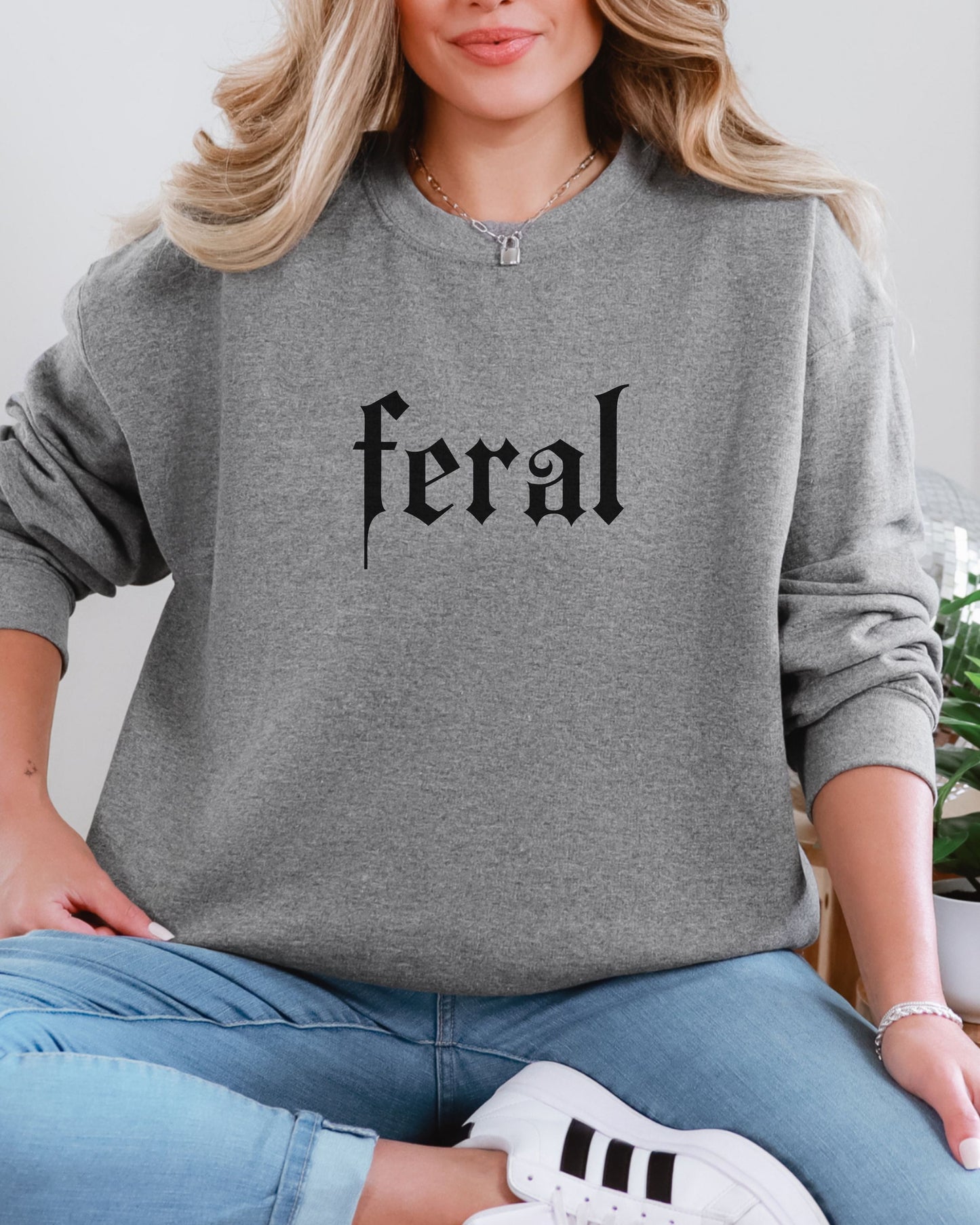 Feral Sweatshirt – Gildan Gothic Print Sarcastic Crewneck