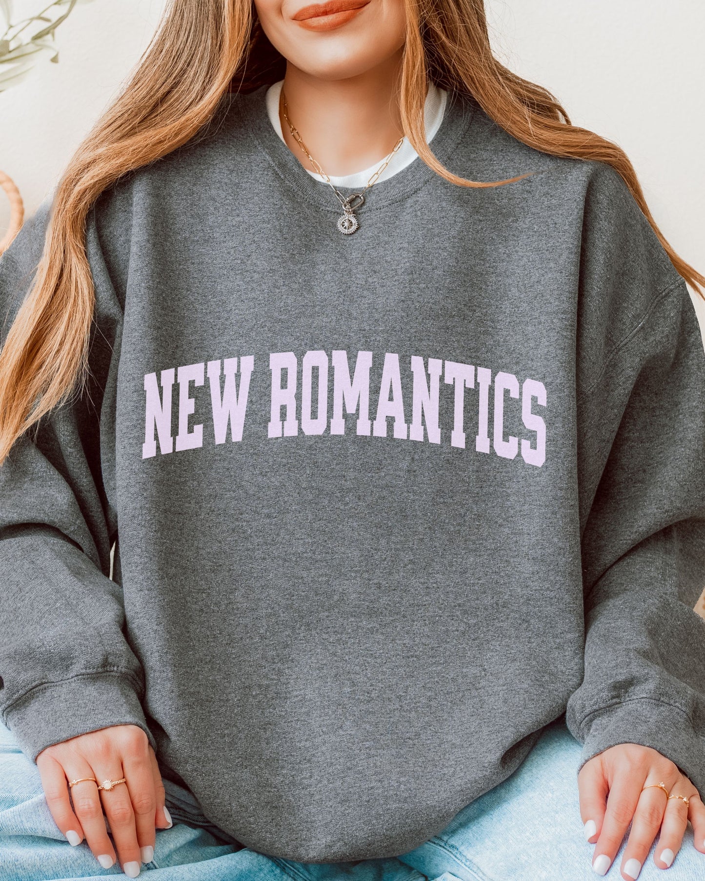 New Romantics Sweatshirt – Gildan Collegiate Font Graphic Crewneck
