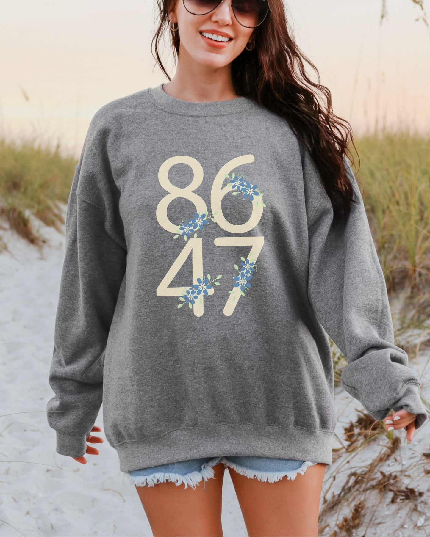 Floral 8647 Sweatshirt – Gildan Minimalist Anti-Trump Political Crewneck